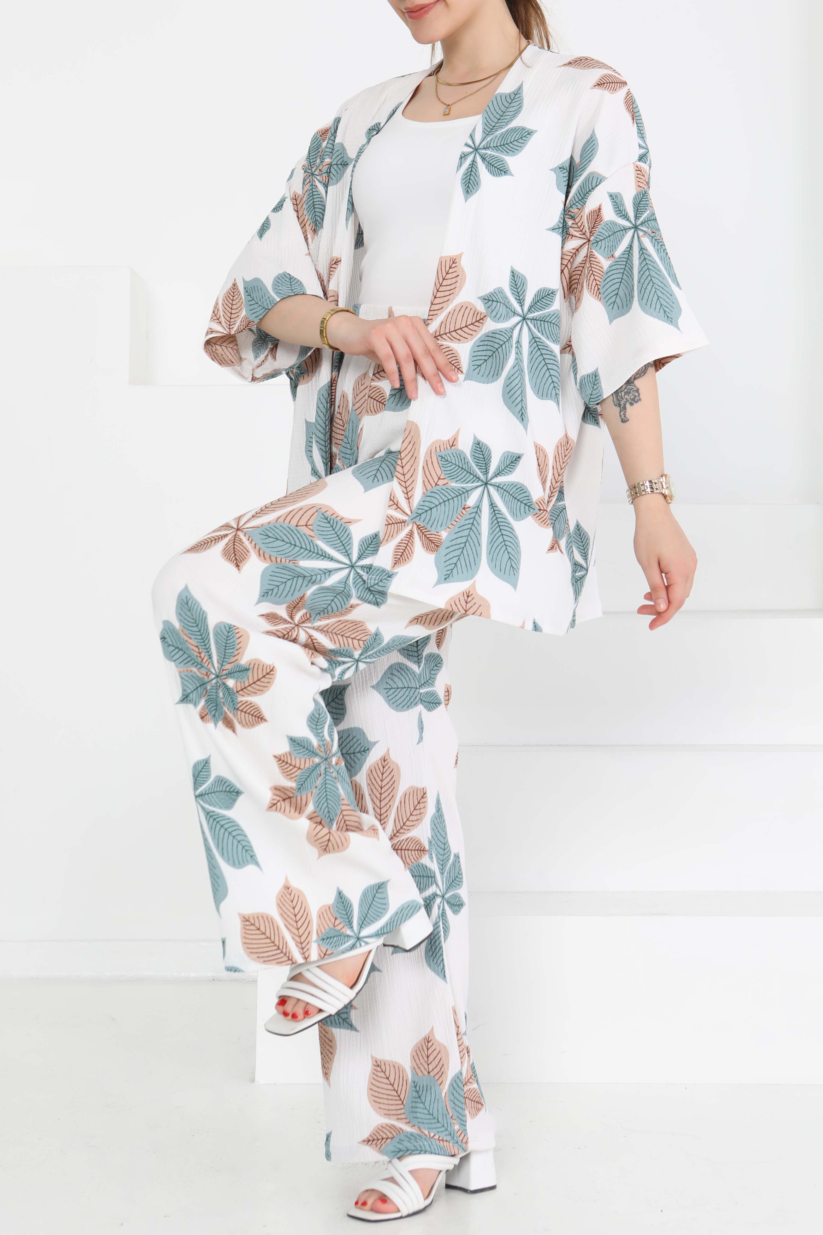 Desenli Kimono Takım - 27284 - 3