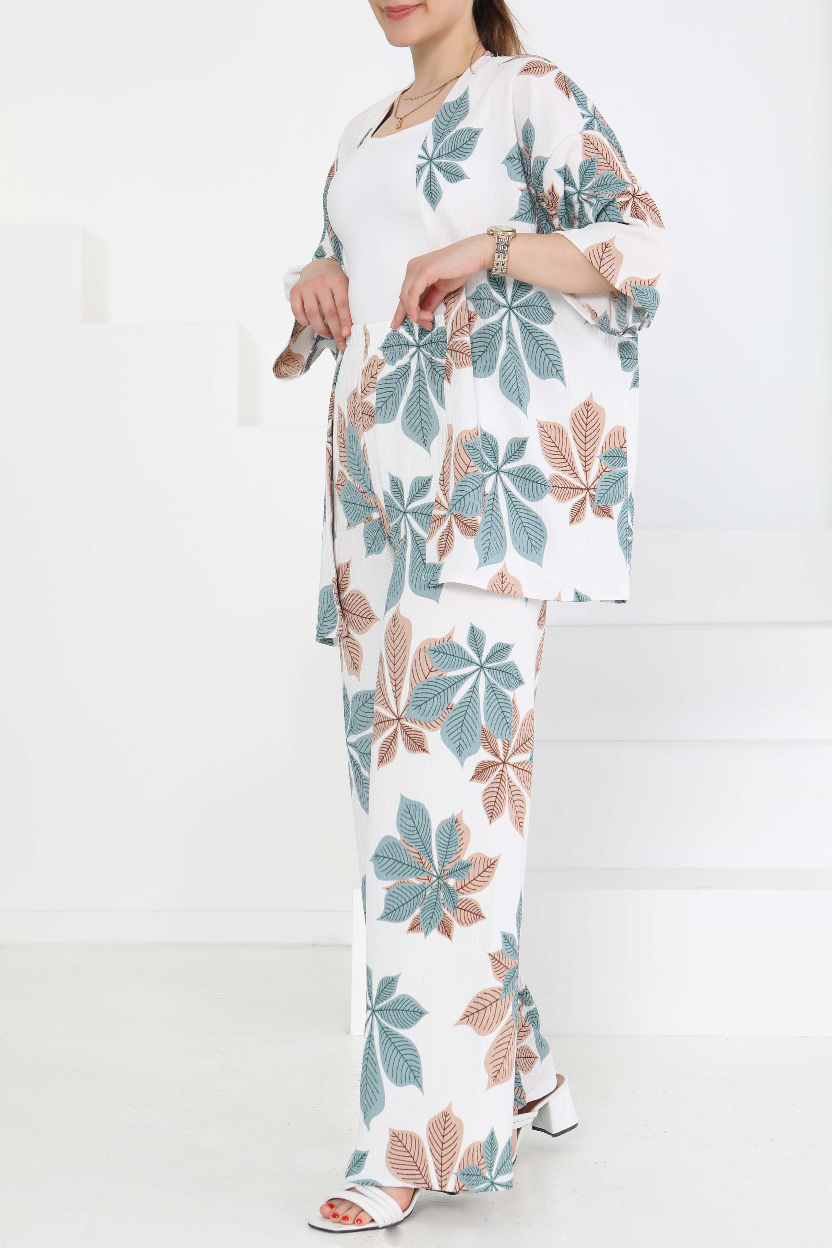 Desenli Kimono Takım - 27284 - 4