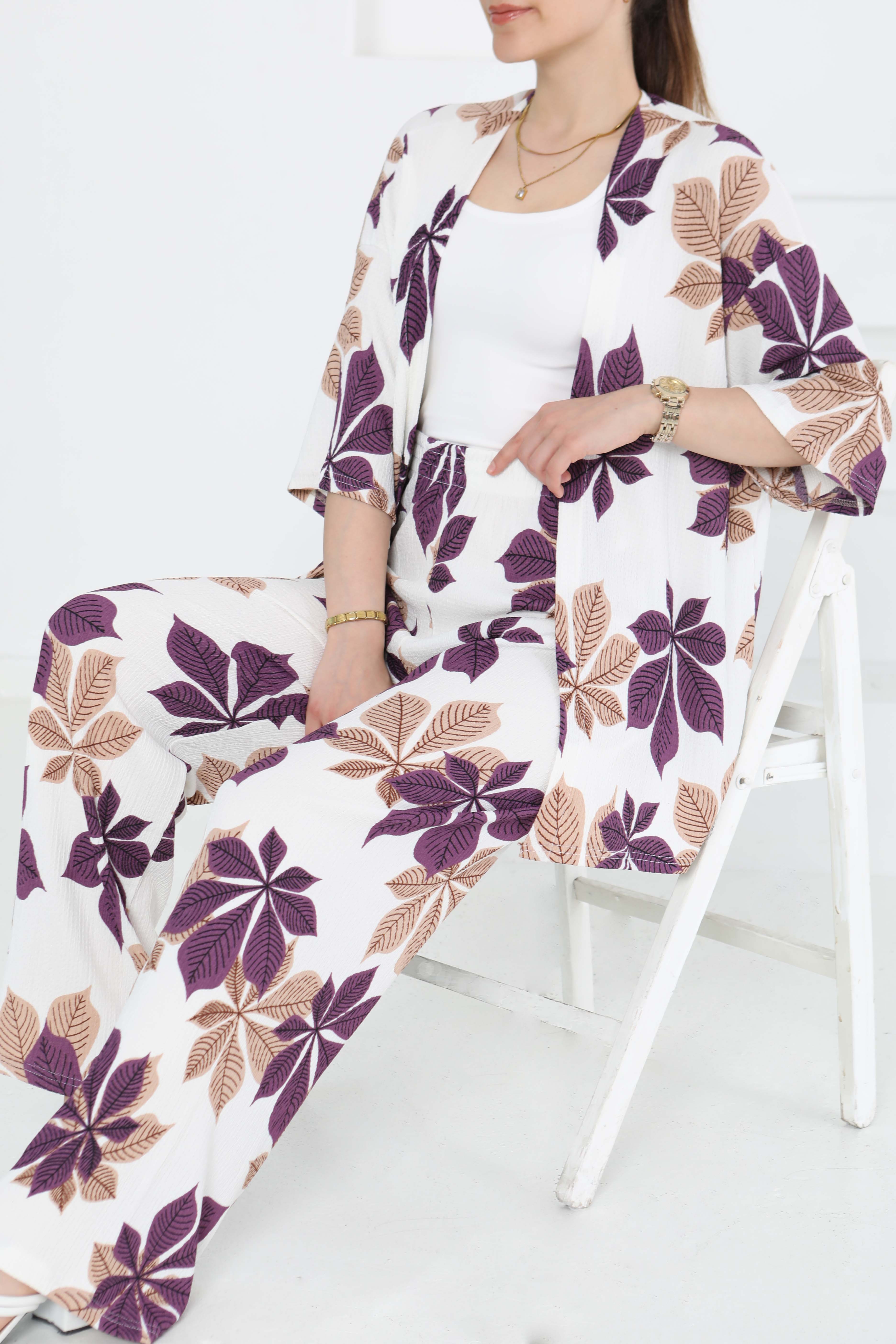 Desenli Kimono Takım - 27284 - 1