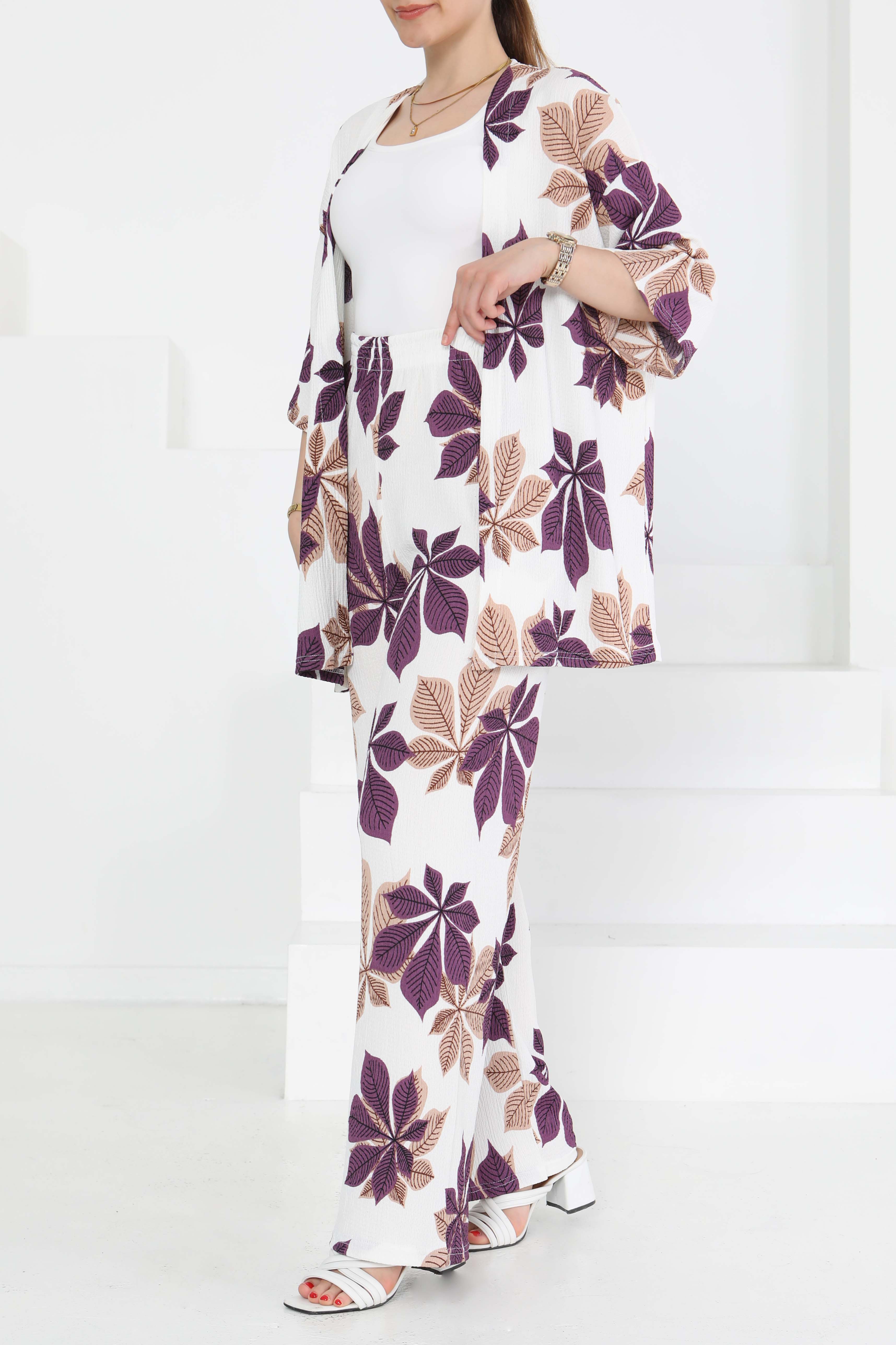 Desenli Kimono Takım - 27284 - 2