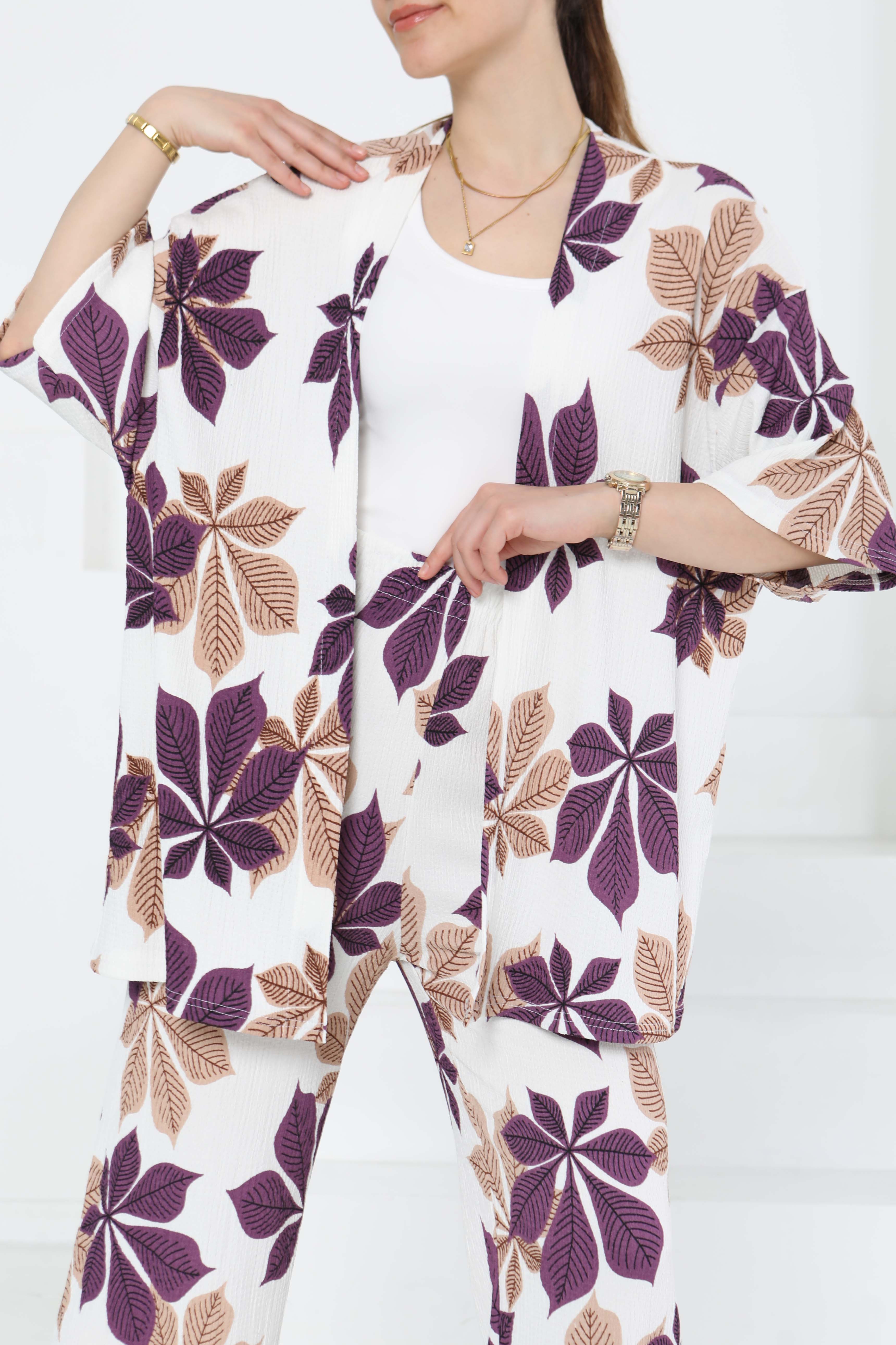 Desenli Kimono Takım - 27284 - 3