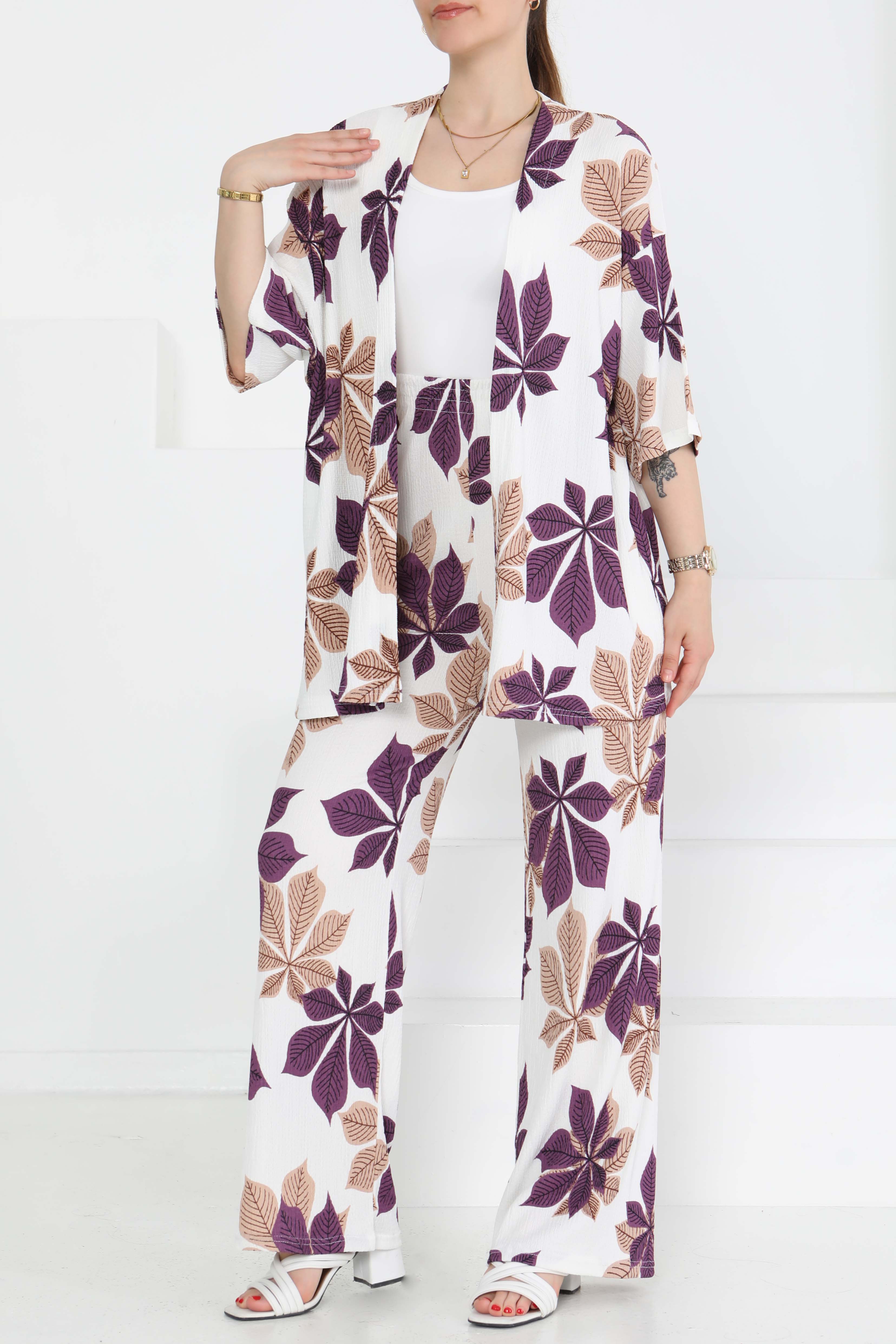 Desenli Kimono Takım - 27284 - 4