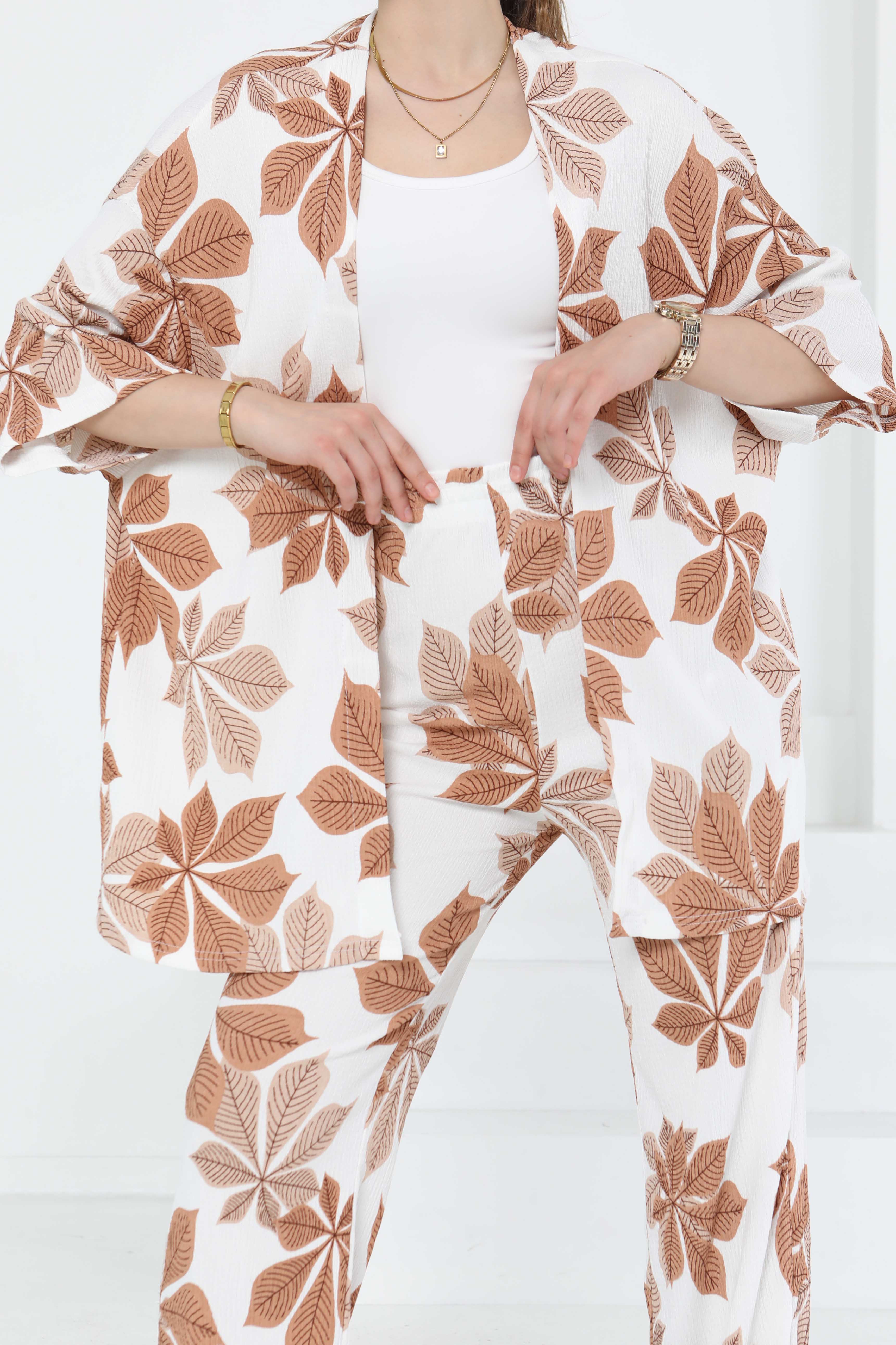 Desenli Kimono Takım - 27284 - 3