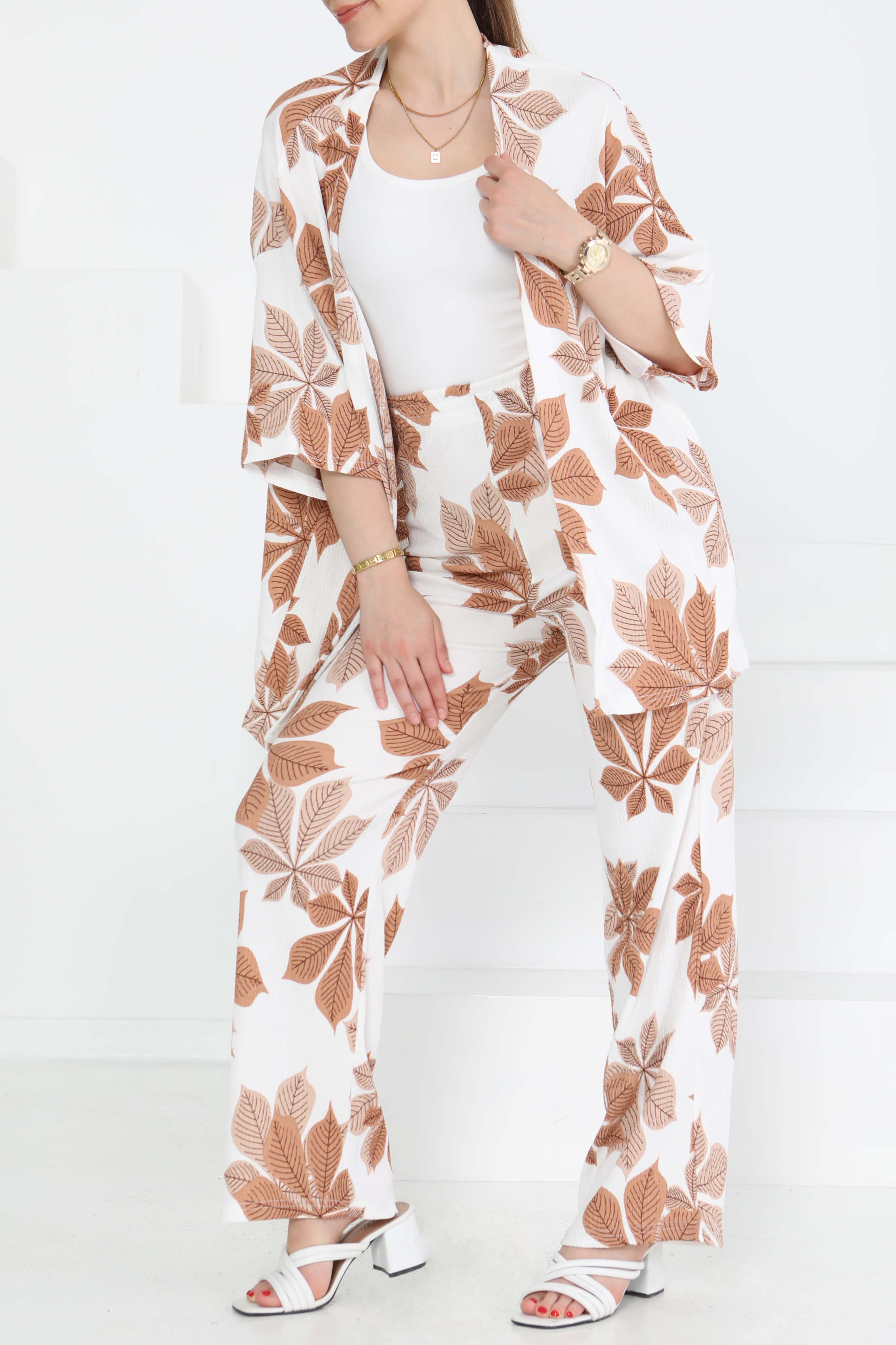 Desenli Kimono Takım - 27284 - 4