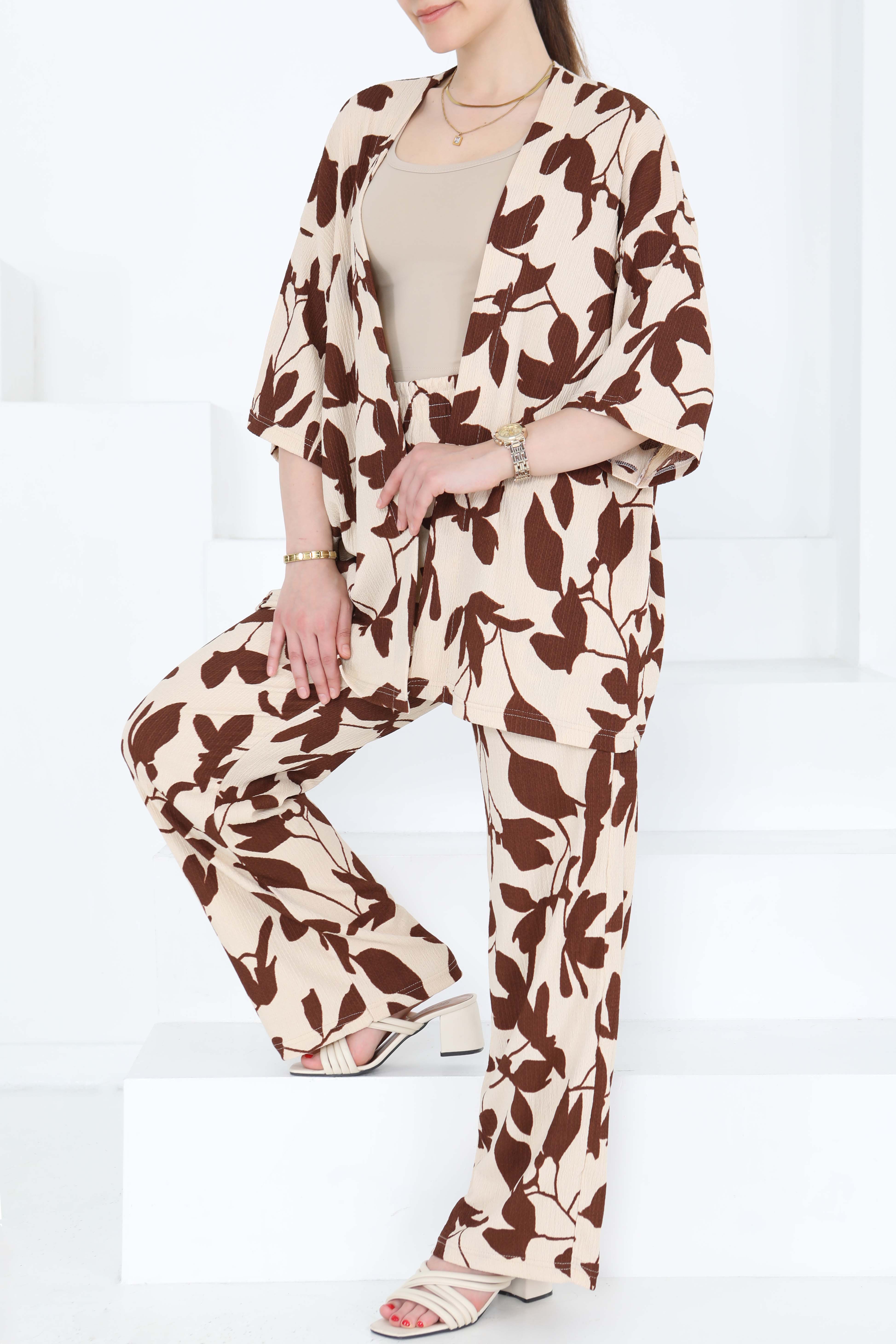 Desenli Kimono Takım - 27285 - 1