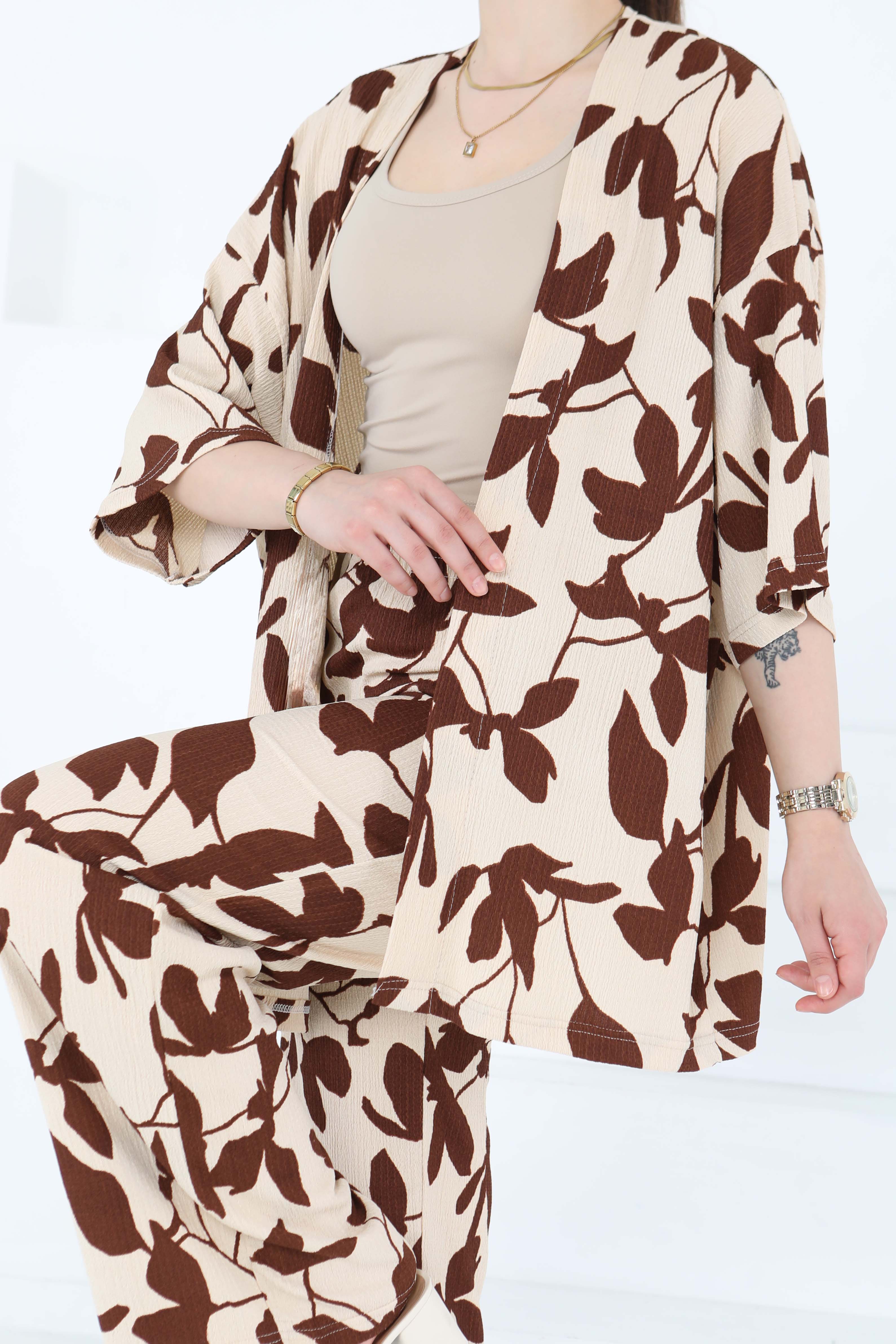 Desenli Kimono Takım - 27285 - 2