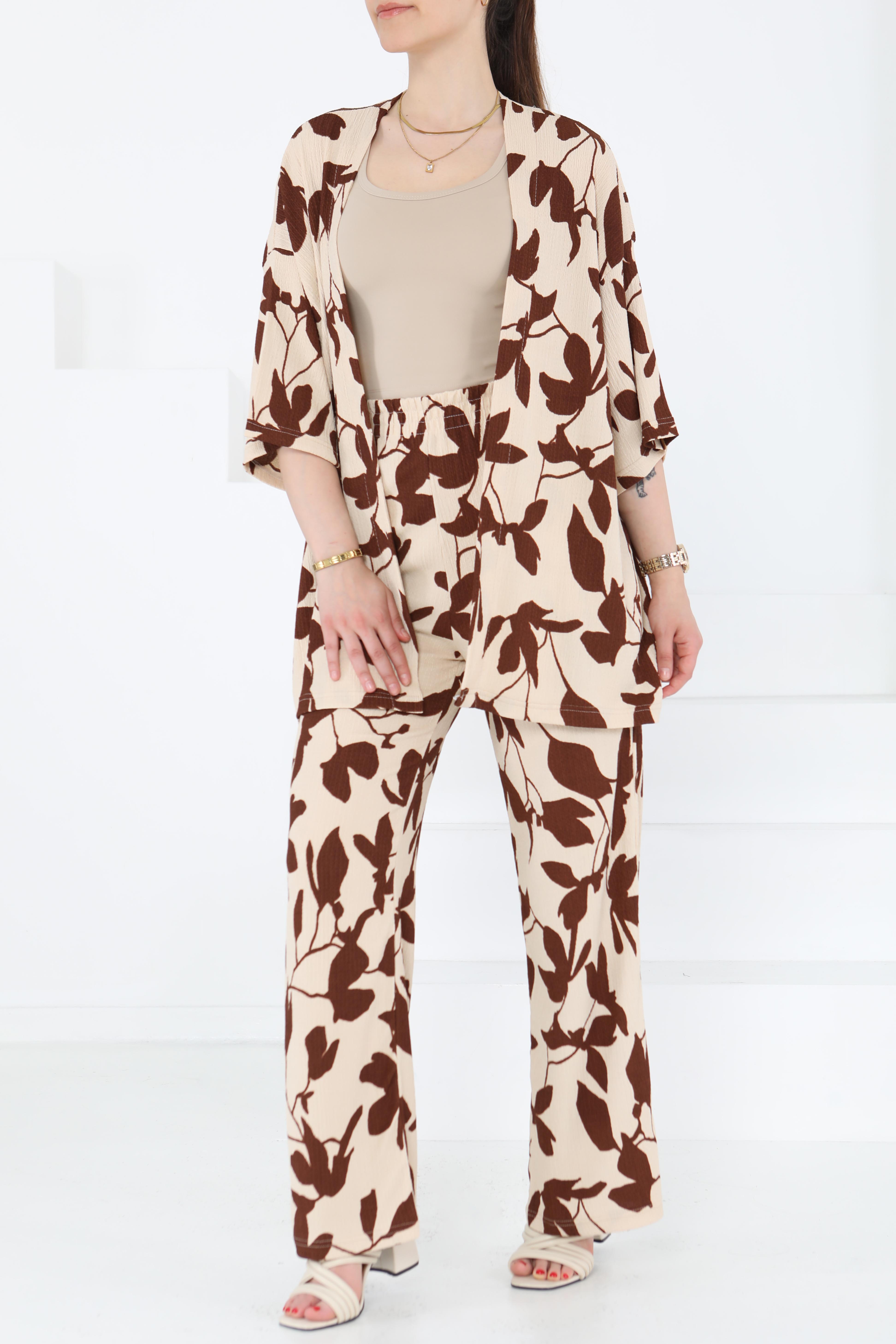 Desenli Kimono Takım - 27285 - 3