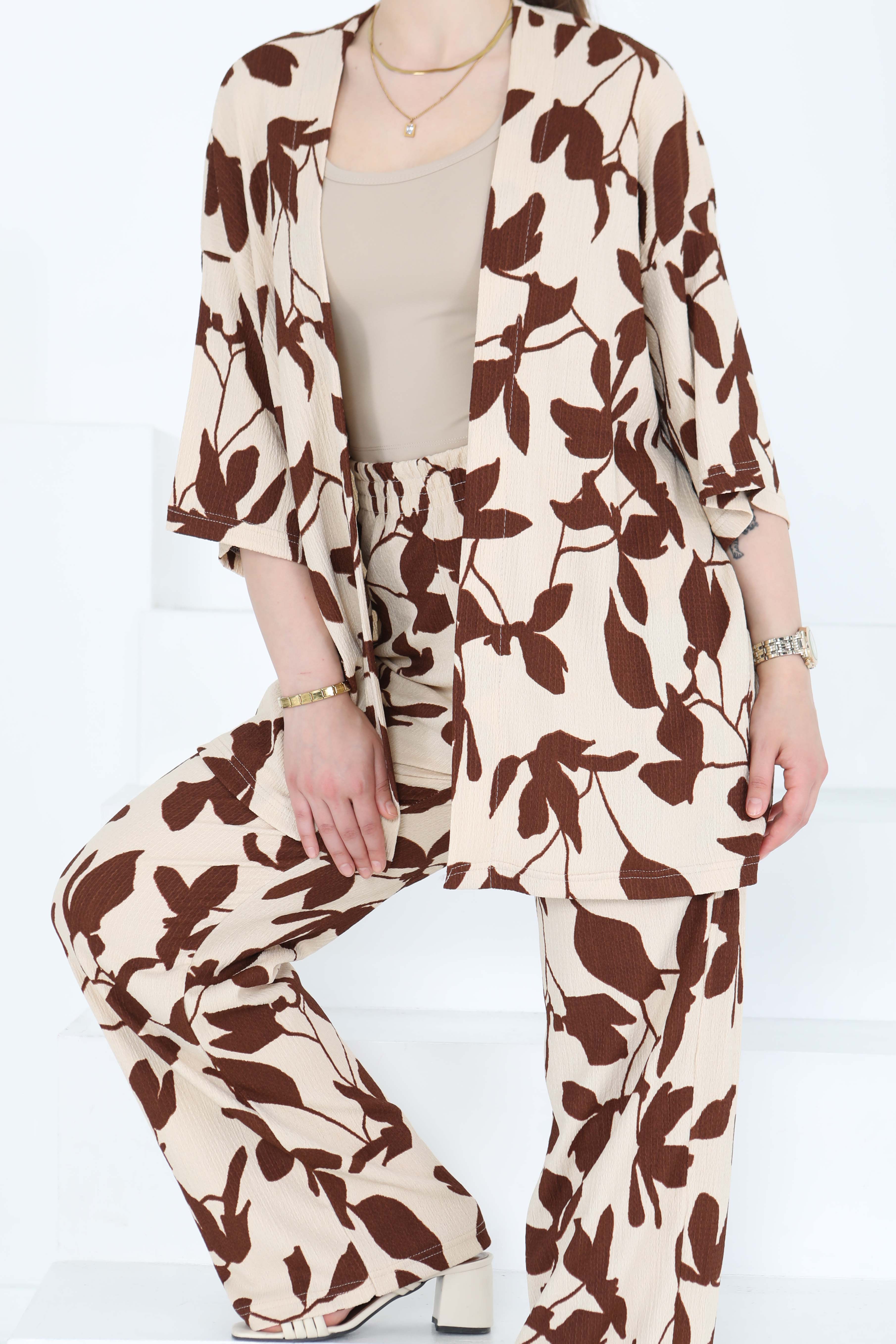 Desenli Kimono Takım - 27285 - 4