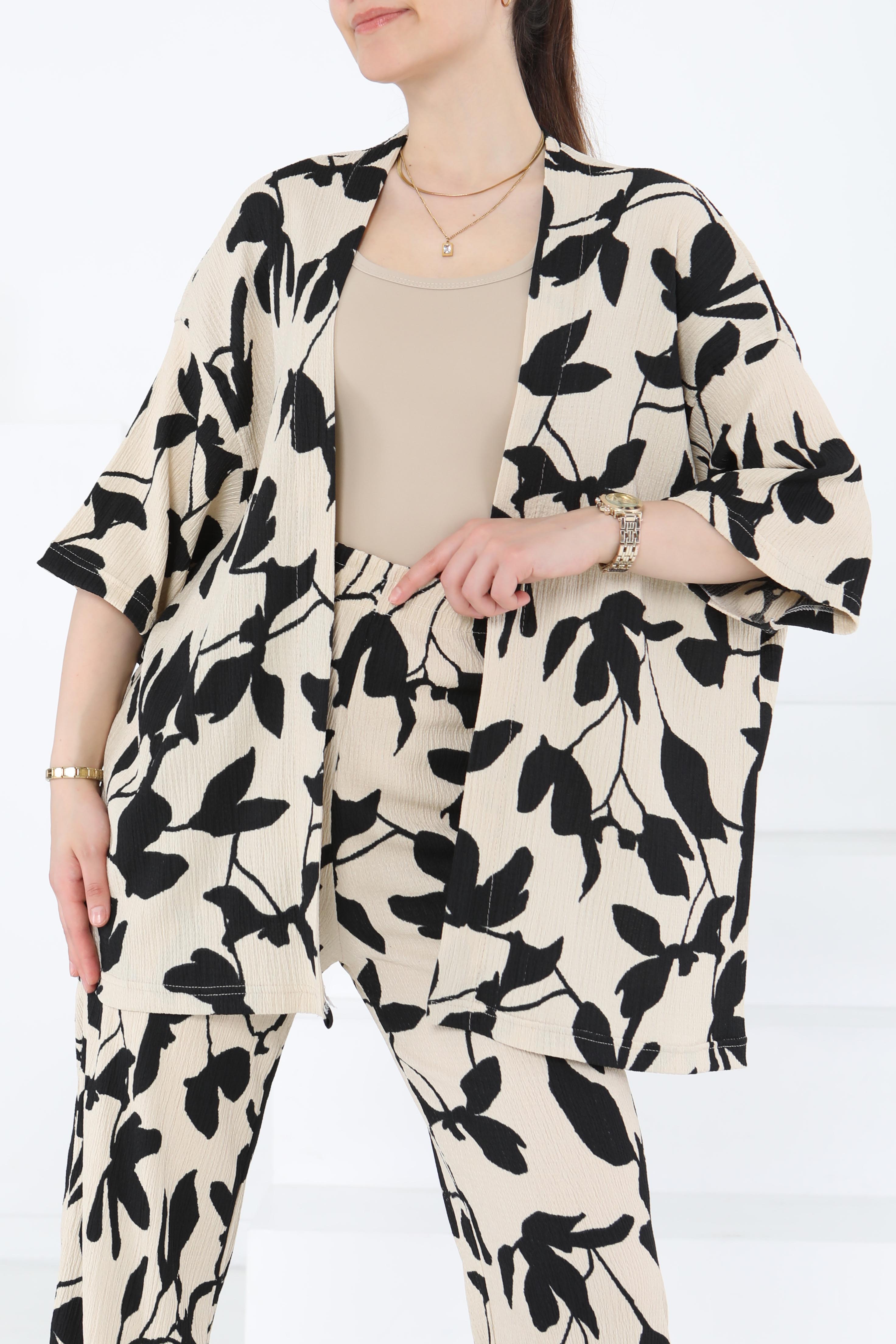 Desenli Kimono Takım - 27285 - 2