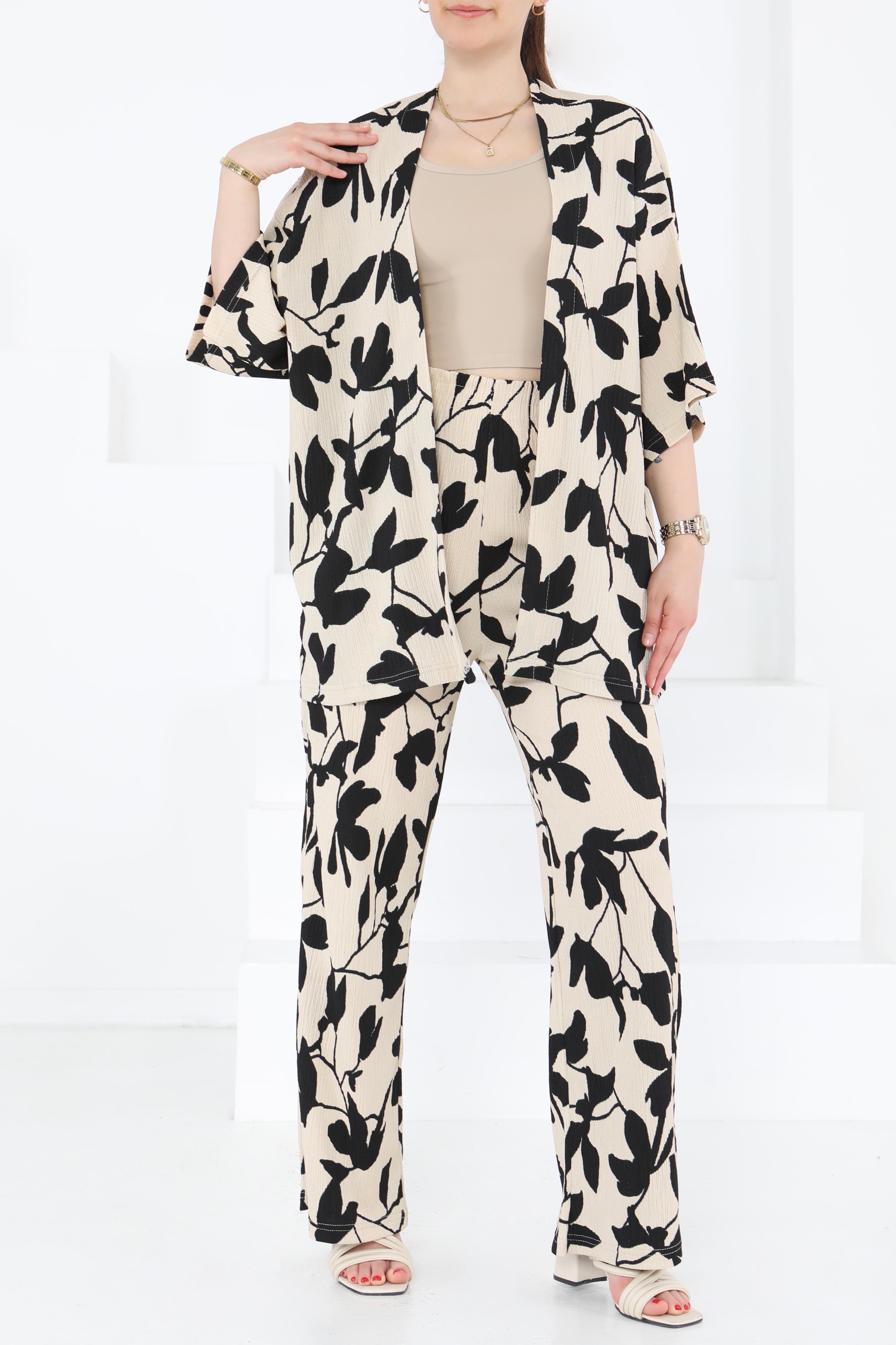 Desenli Kimono Takım - 27285 - 3