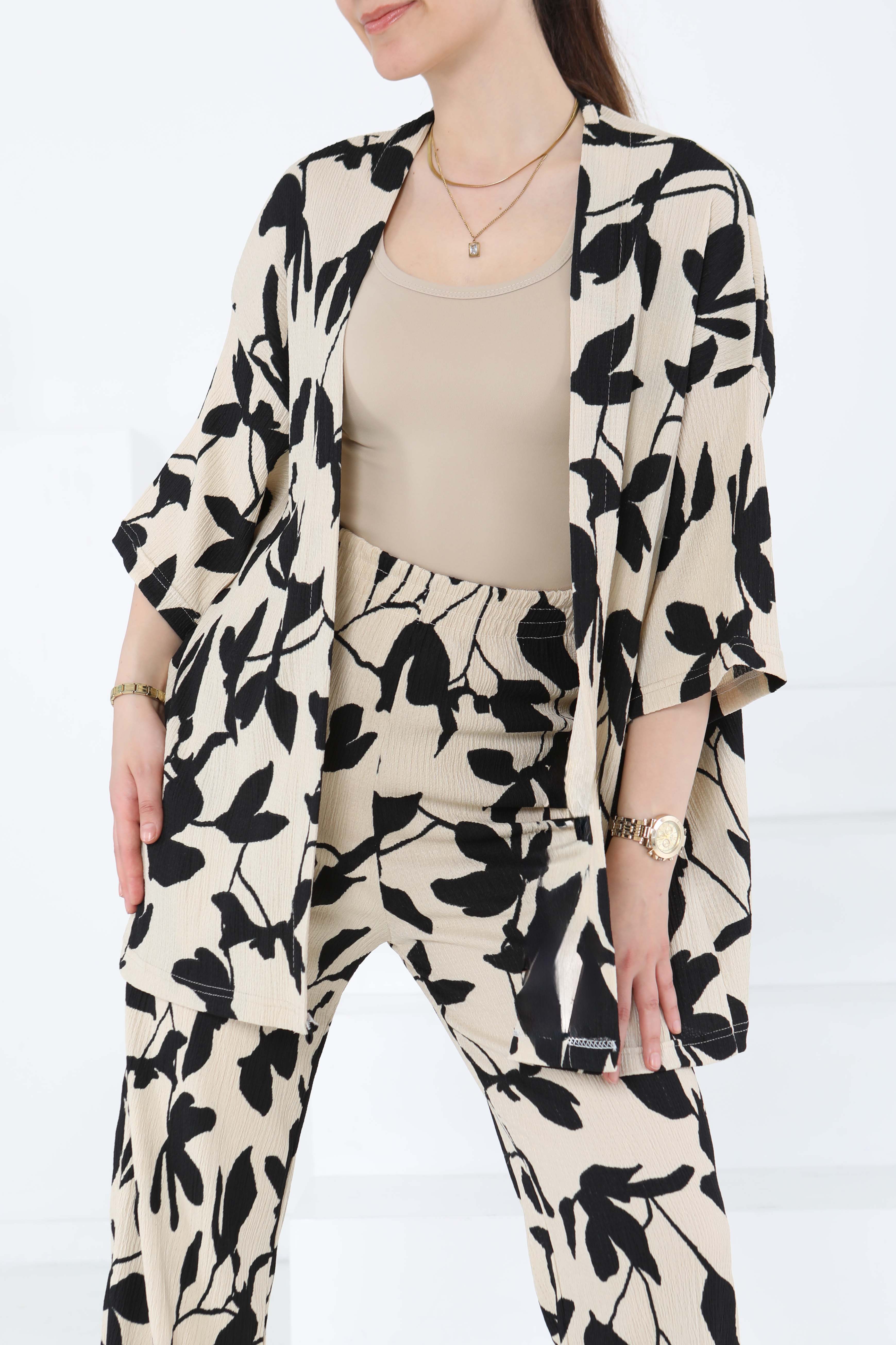 Desenli Kimono Takım - 27285 - 4