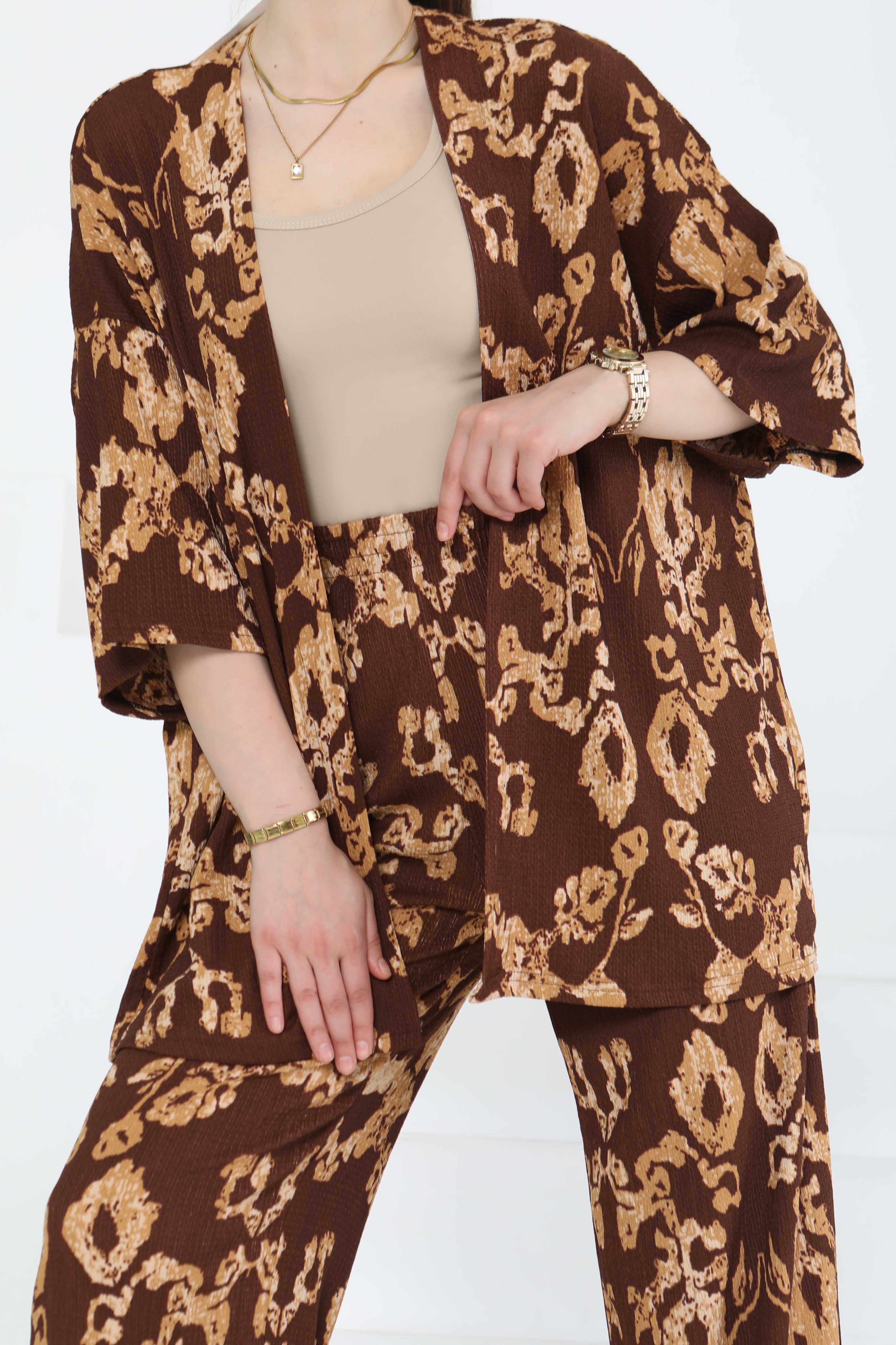 Desenli Kimono Takım - 27287 - 2