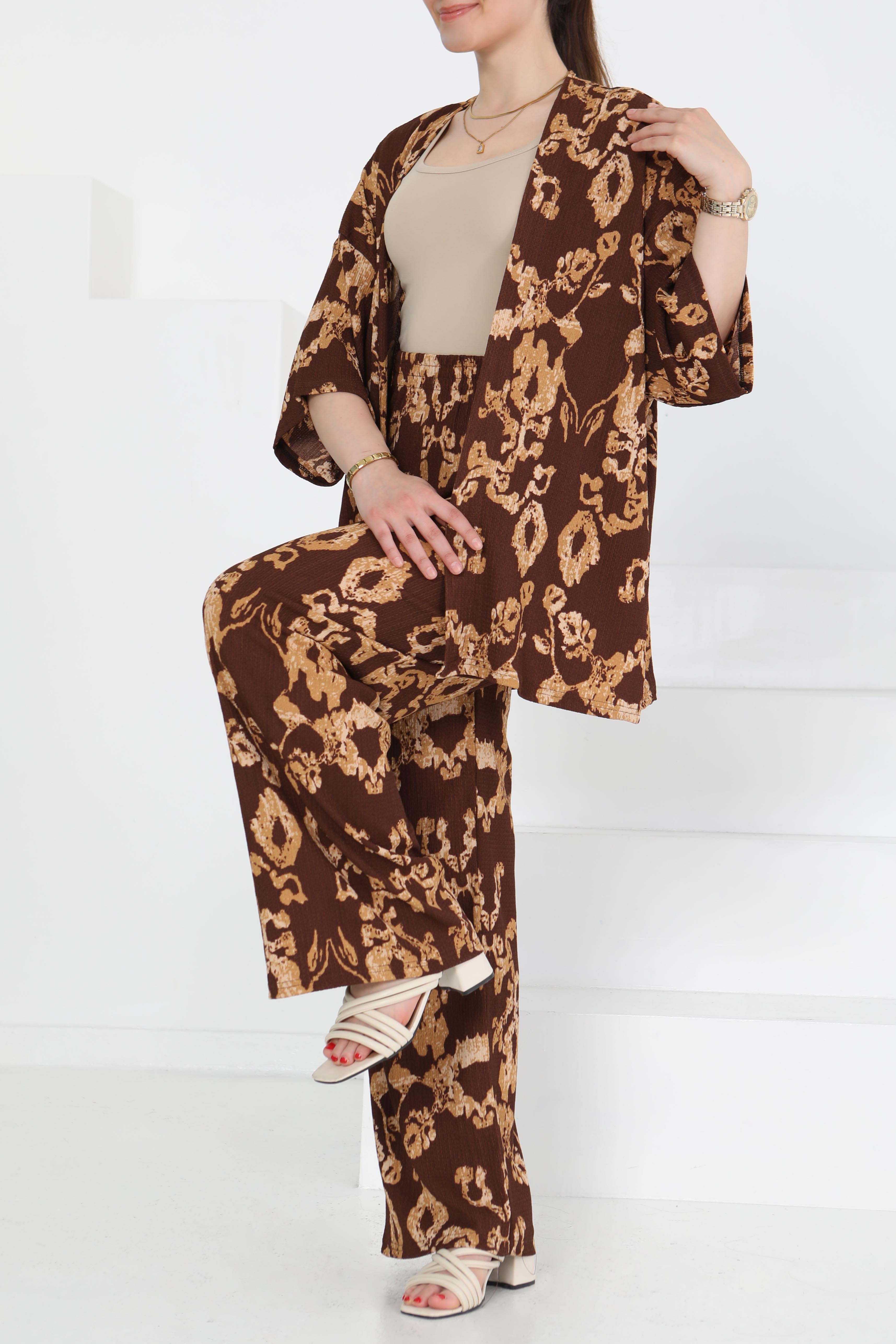 Desenli Kimono Takım - 27287 - 3