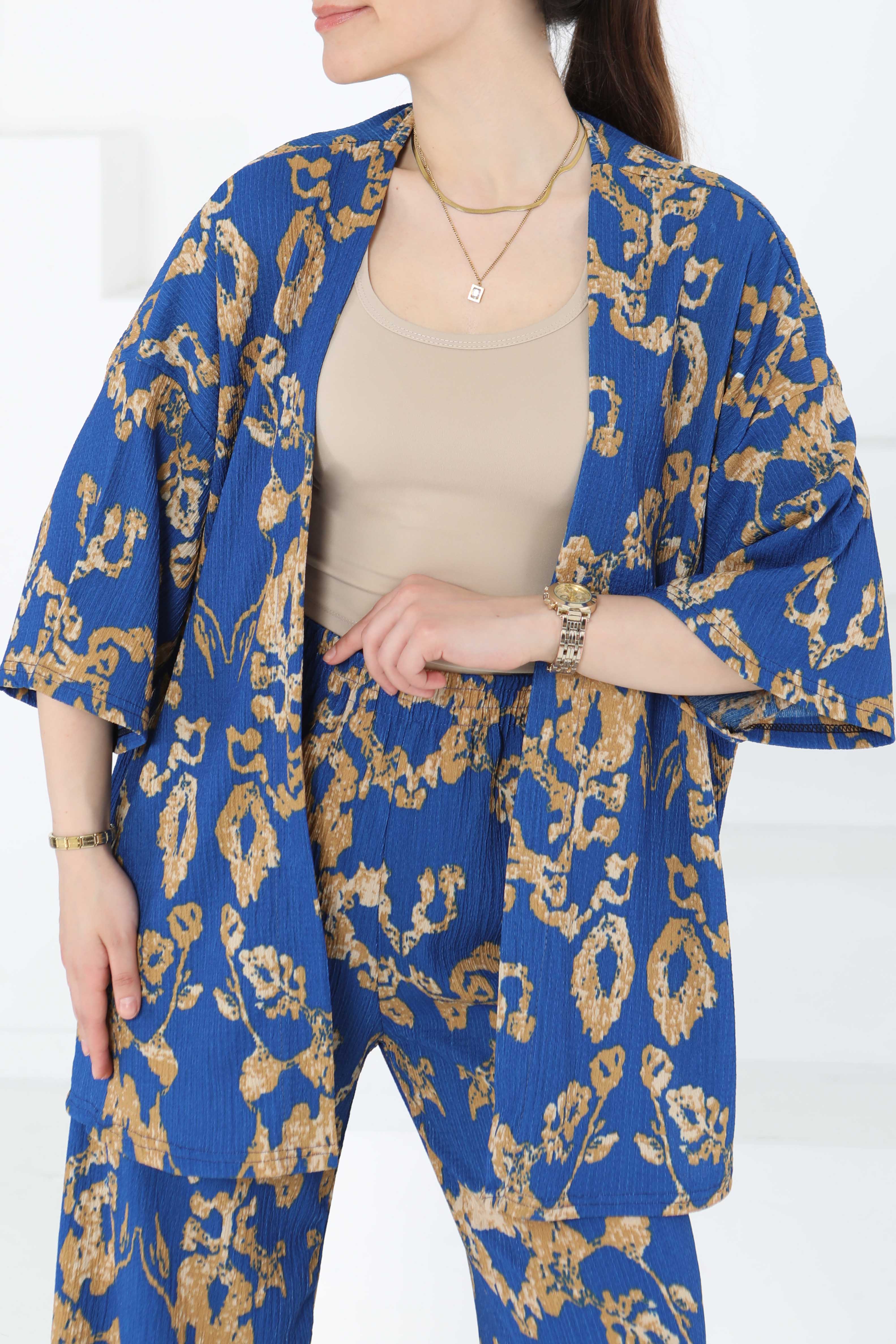 Desenli Kimono Takım - 27287 - 3