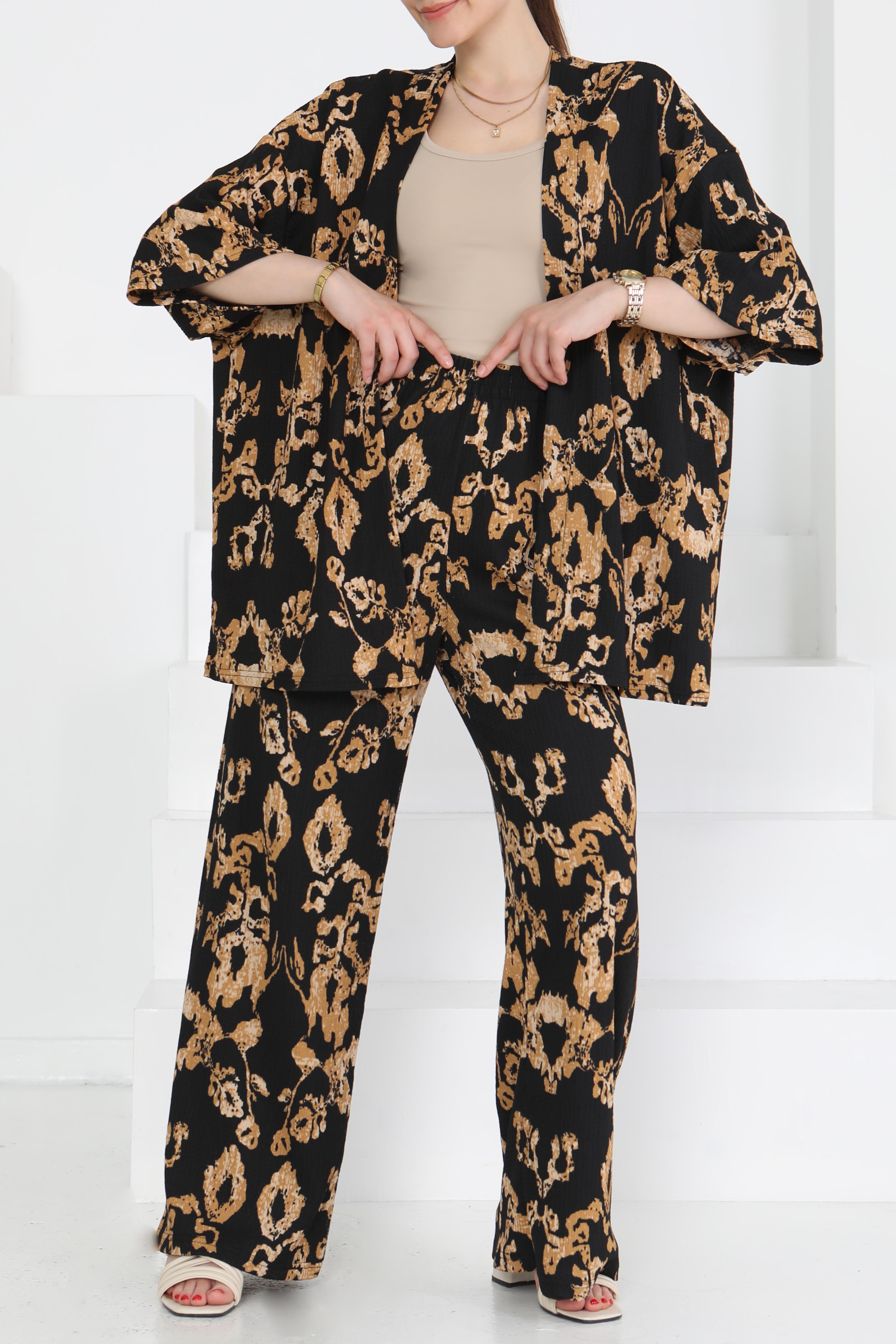 Desenli Kimono Takım - 27287 - 2