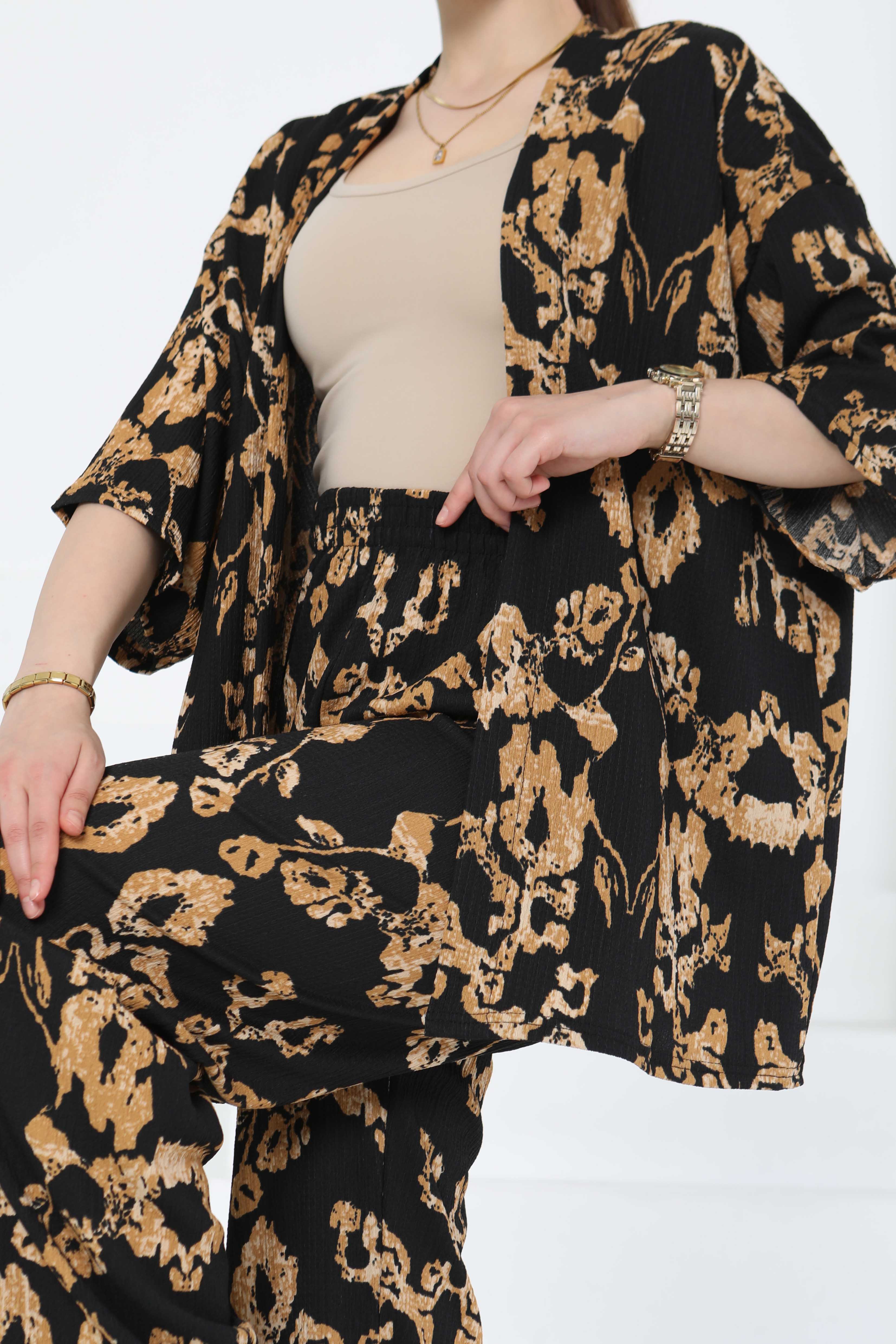 Desenli Kimono Takım - 27287 - 3