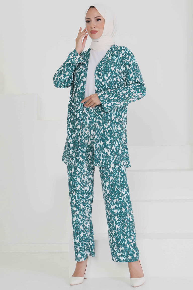 Desenli Kimono Takım - 27132 - TOFİSA