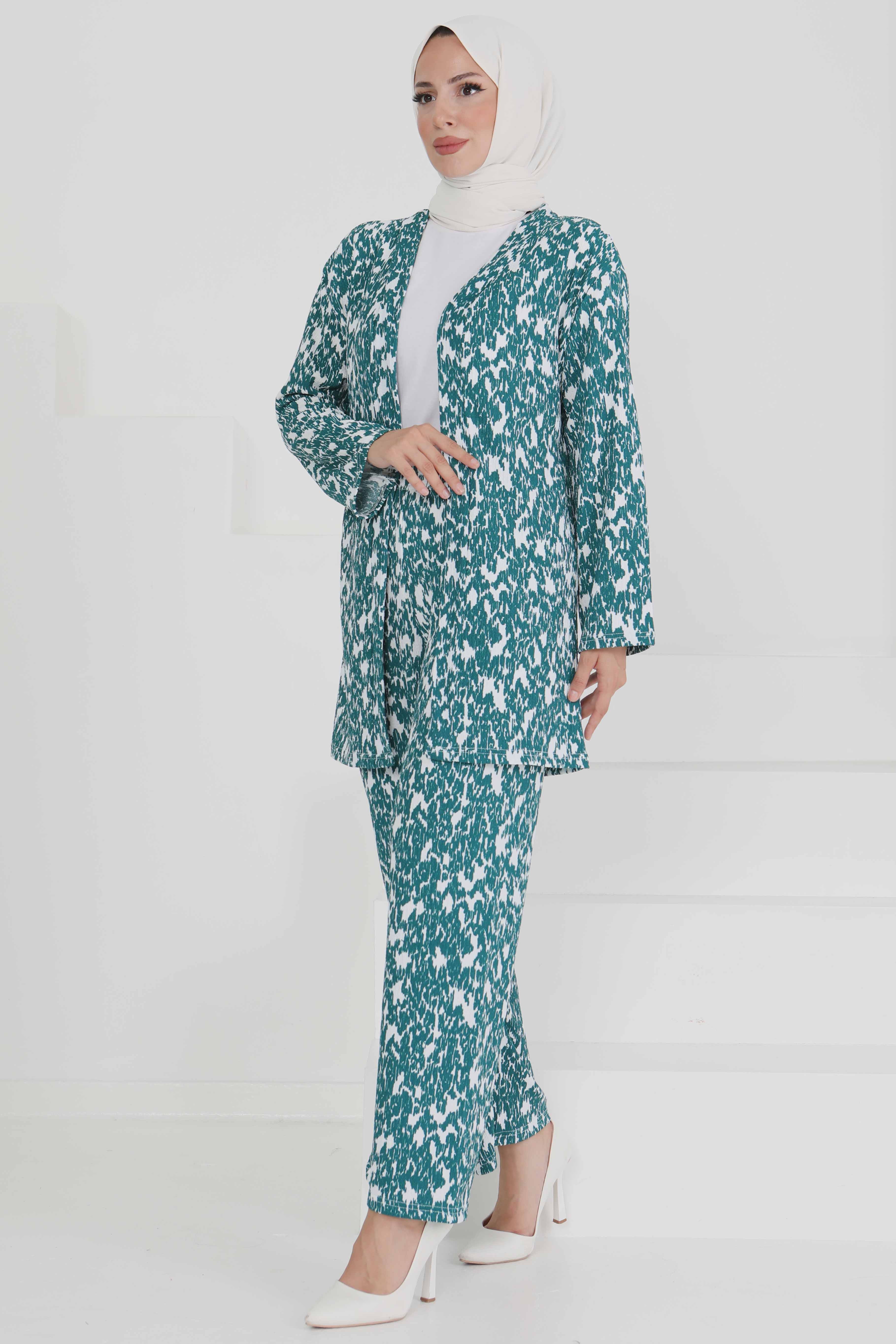 Desenli Kimono Takım - 27132 - 3
