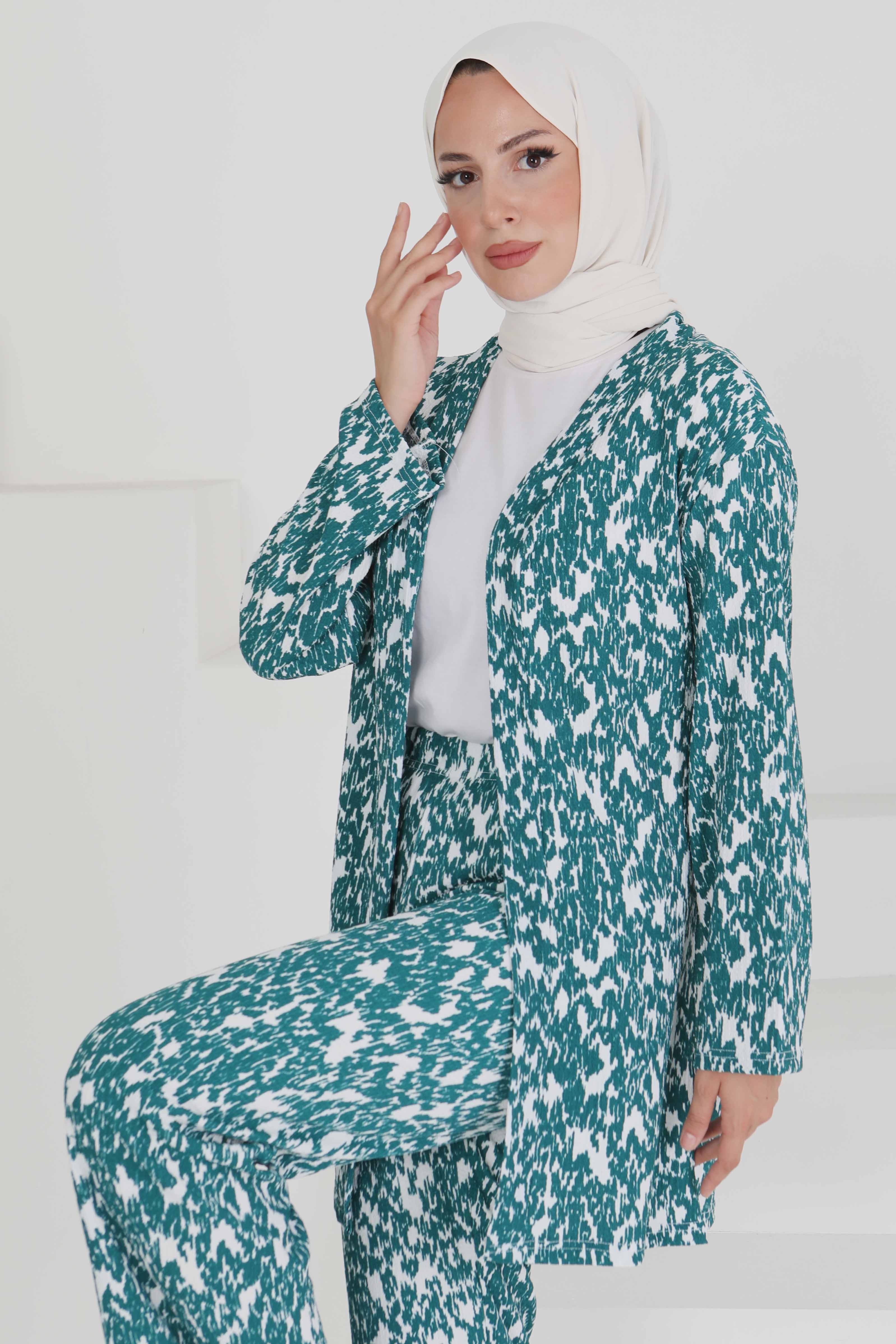 Desenli Kimono Takım - 27132 - 4
