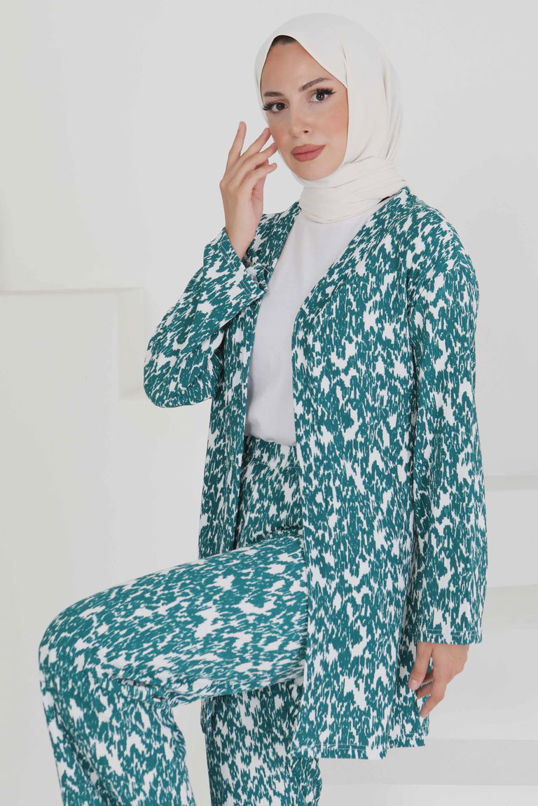 Desenli Kimono Takım - 27132 - TOFİSA