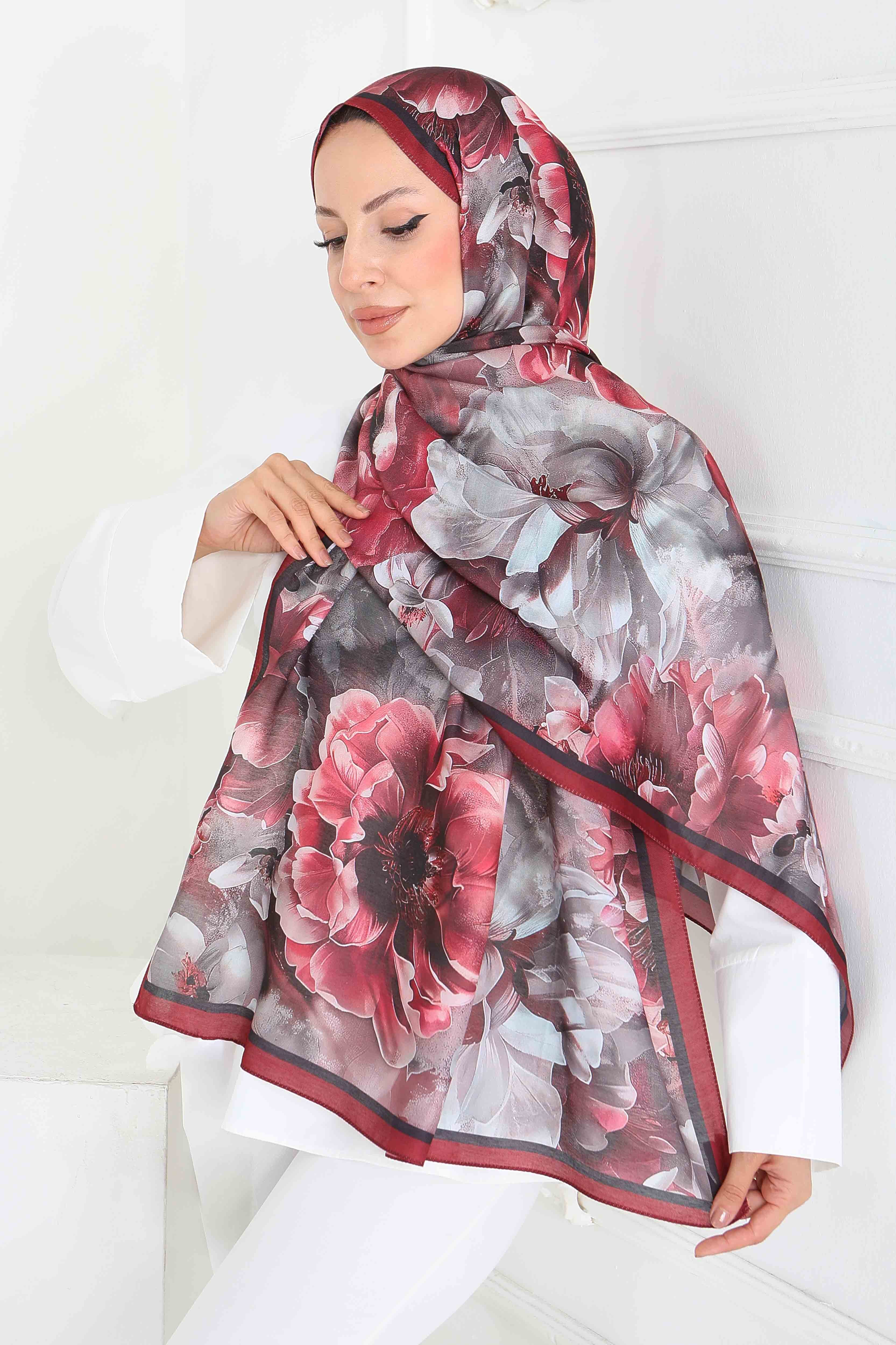 Desenli Kıraş Şal - 27853-BORDO - 1