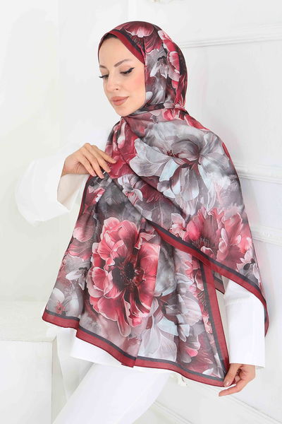 Desenli Kıraş Şal - 27853-BORDO 