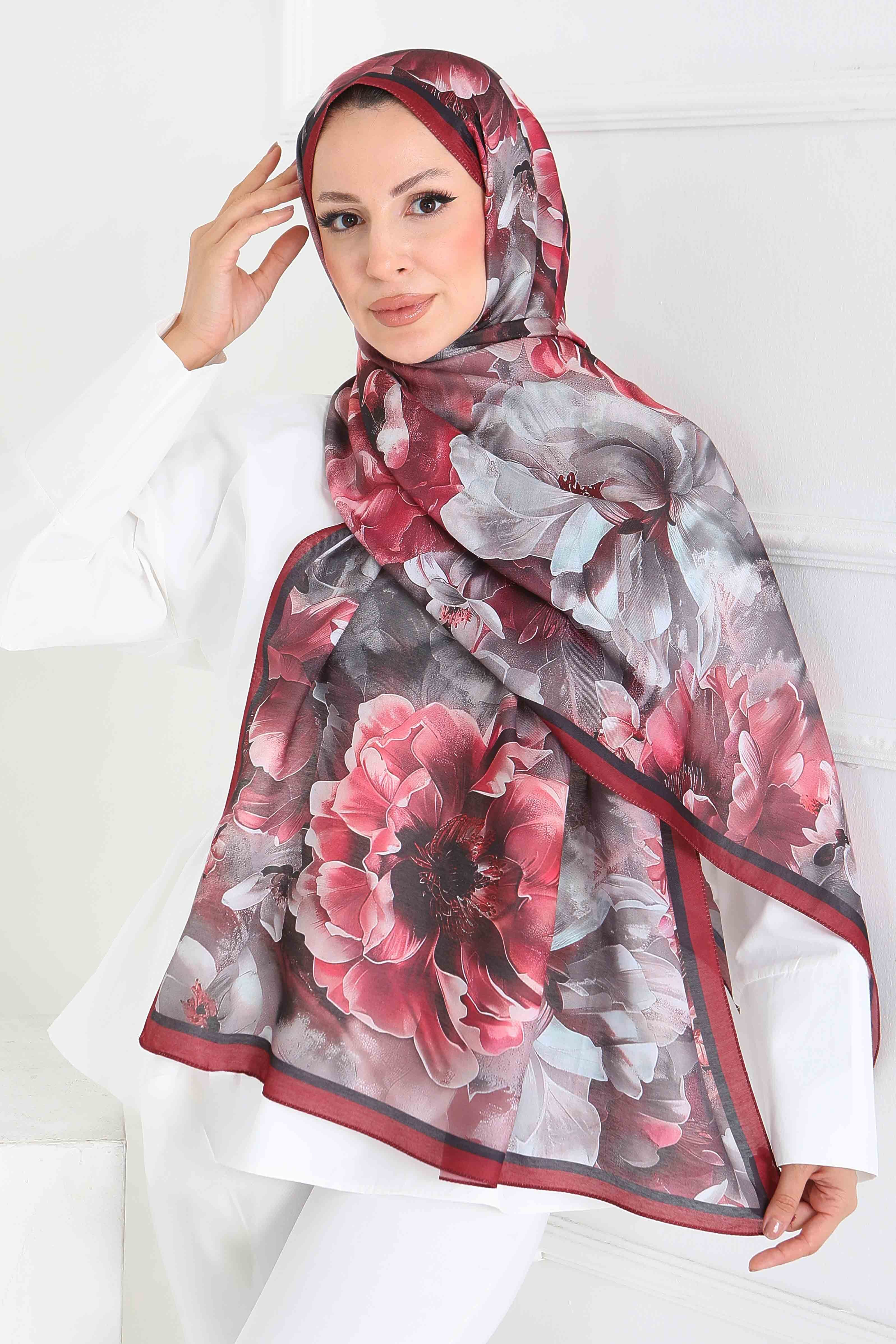 Desenli Kıraş Şal - 27853-BORDO - 2