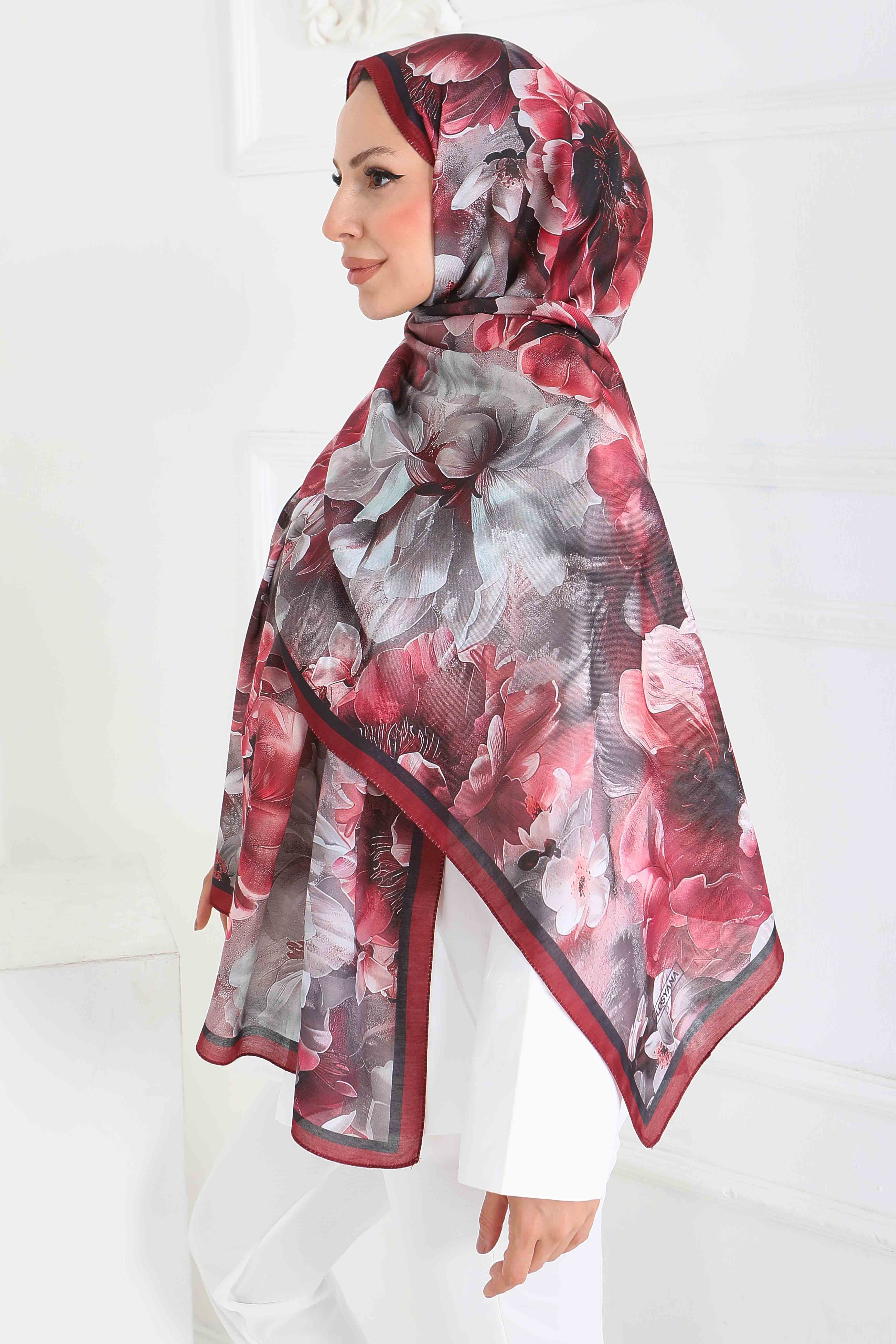 Desenli Kıraş Şal - 27853-BORDO - 3