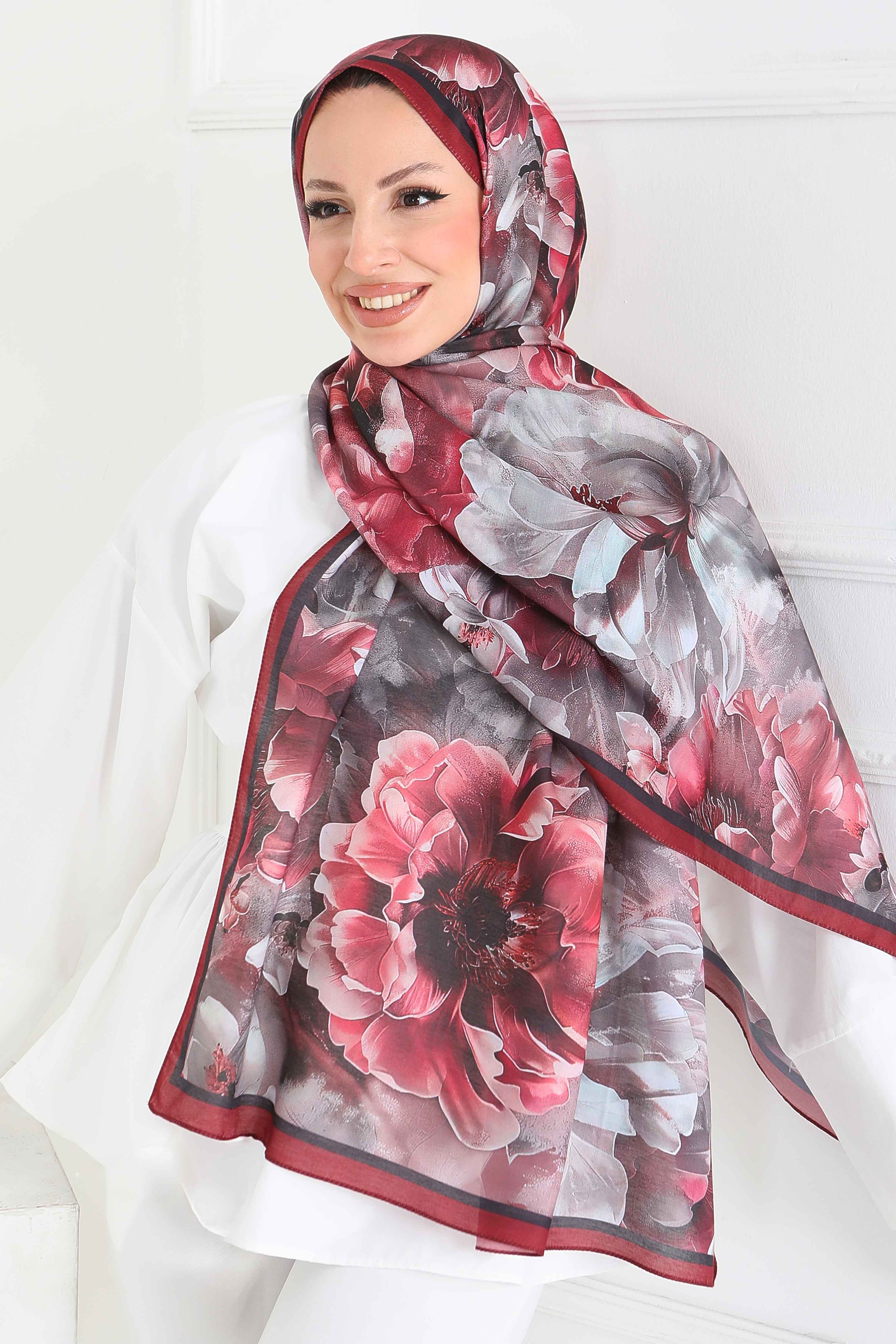 Desenli Kıraş Şal - 27853-BORDO - 4