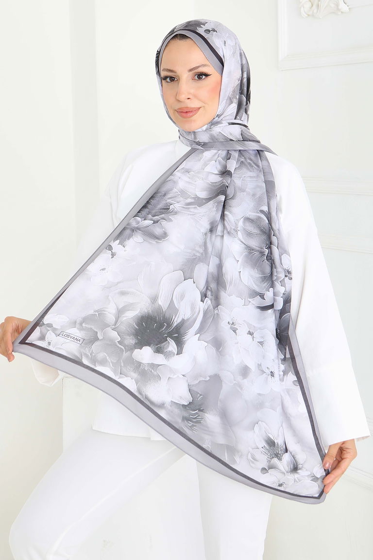 Floral Whisper Serisi Pamuk Şal - 27853-GRI - TOFİSA