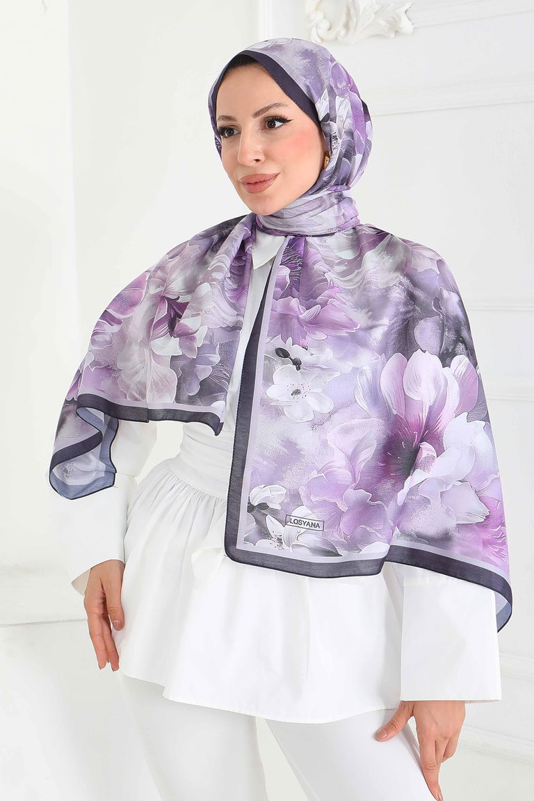 Desenli Kıraş Şal - 27853-LILA - TOFİSA