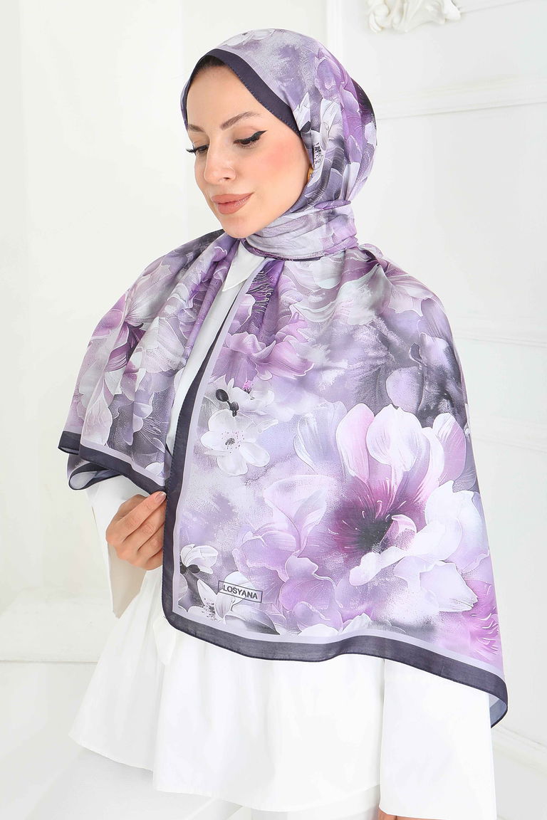 Floral Whisper Serisi Pamuk Şal - 27853-LILA - TOFİSA