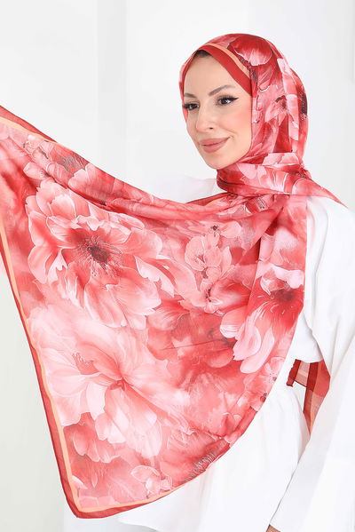 Desenli Kıraş Şal - 27853-MERCAN 