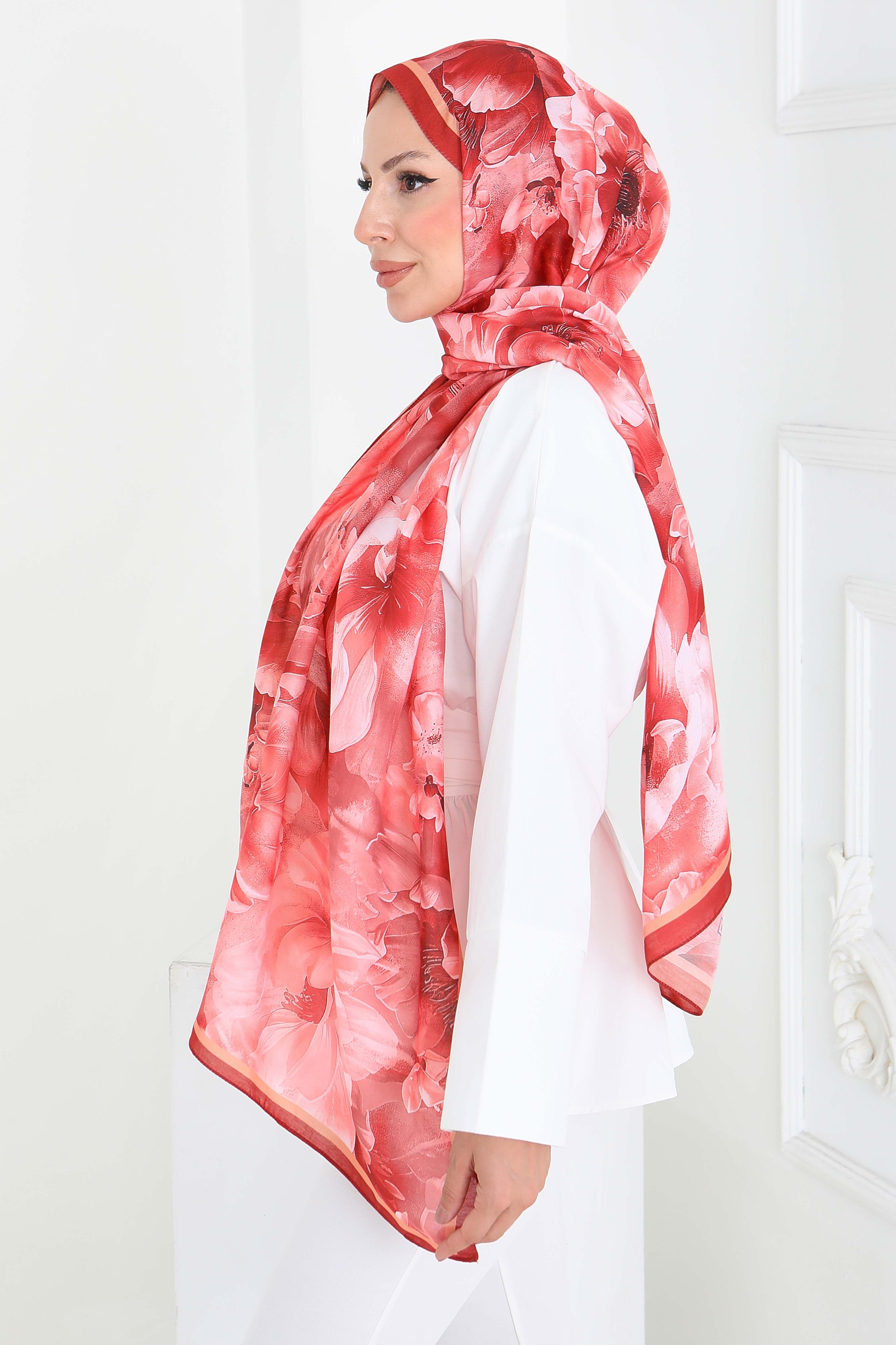 Desenli Kıraş Şal - 27853-MERCAN - 4