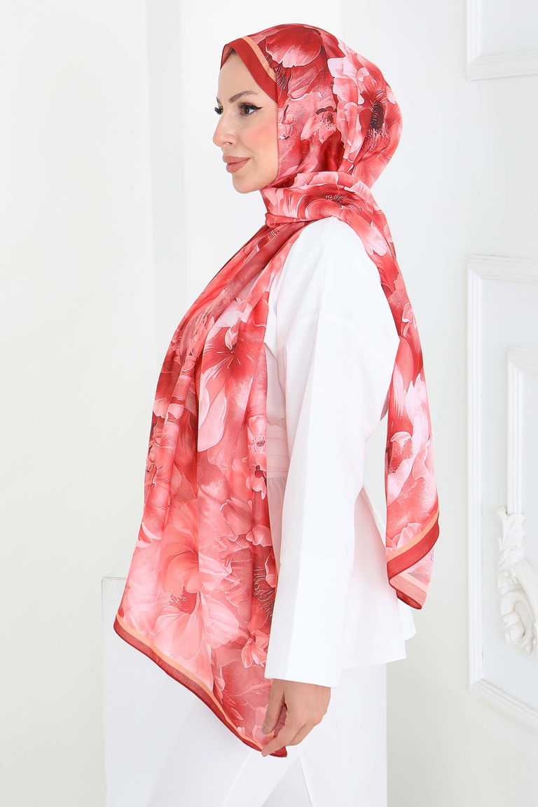 Floral Whisper Serisi Pamuk Şal - 27853-MERCAN - TOFİSA