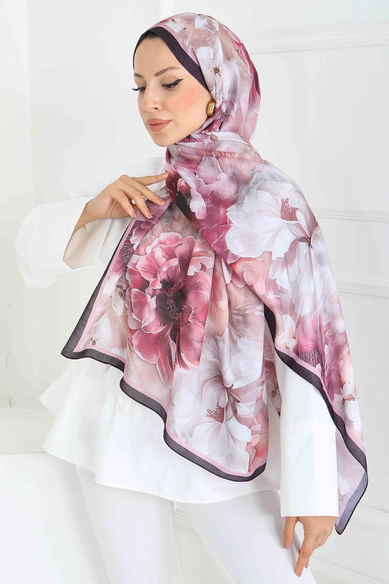Floral Whisper Serisi Pamuk Şal - 27853-MURDUM - TOFİSA