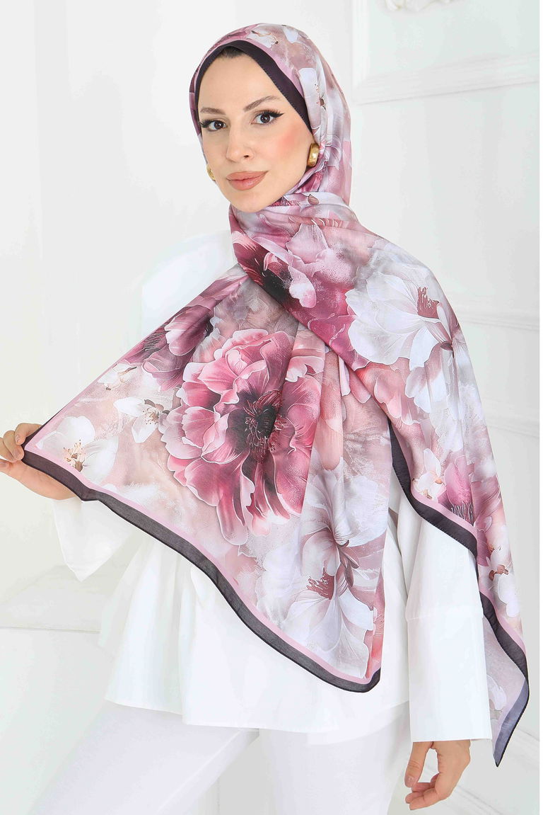 Floral Whisper Serisi Pamuk Şal - 27853-MURDUM - TOFİSA