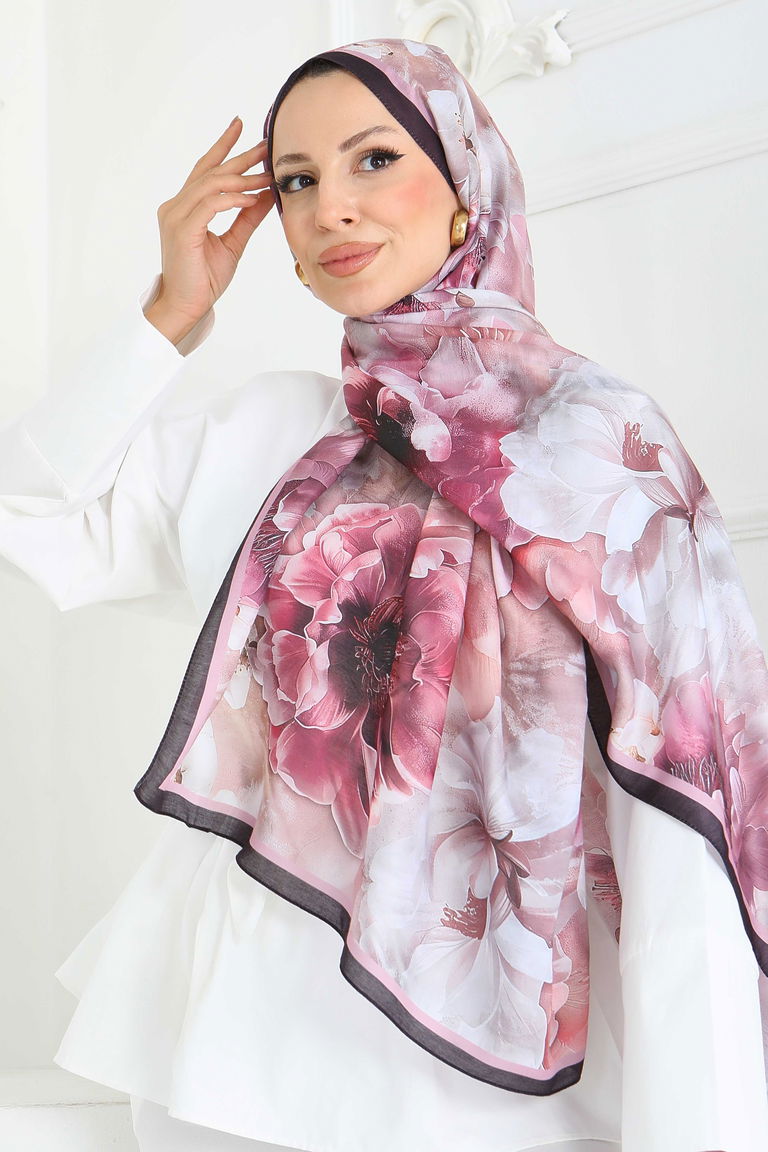 Floral Whisper Serisi Pamuk Şal - 27853-MURDUM - TOFİSA