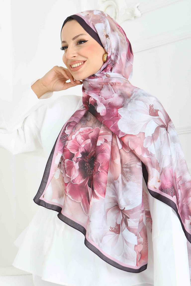 Floral Whisper Serisi Pamuk Şal - 27853-MURDUM - TOFİSA