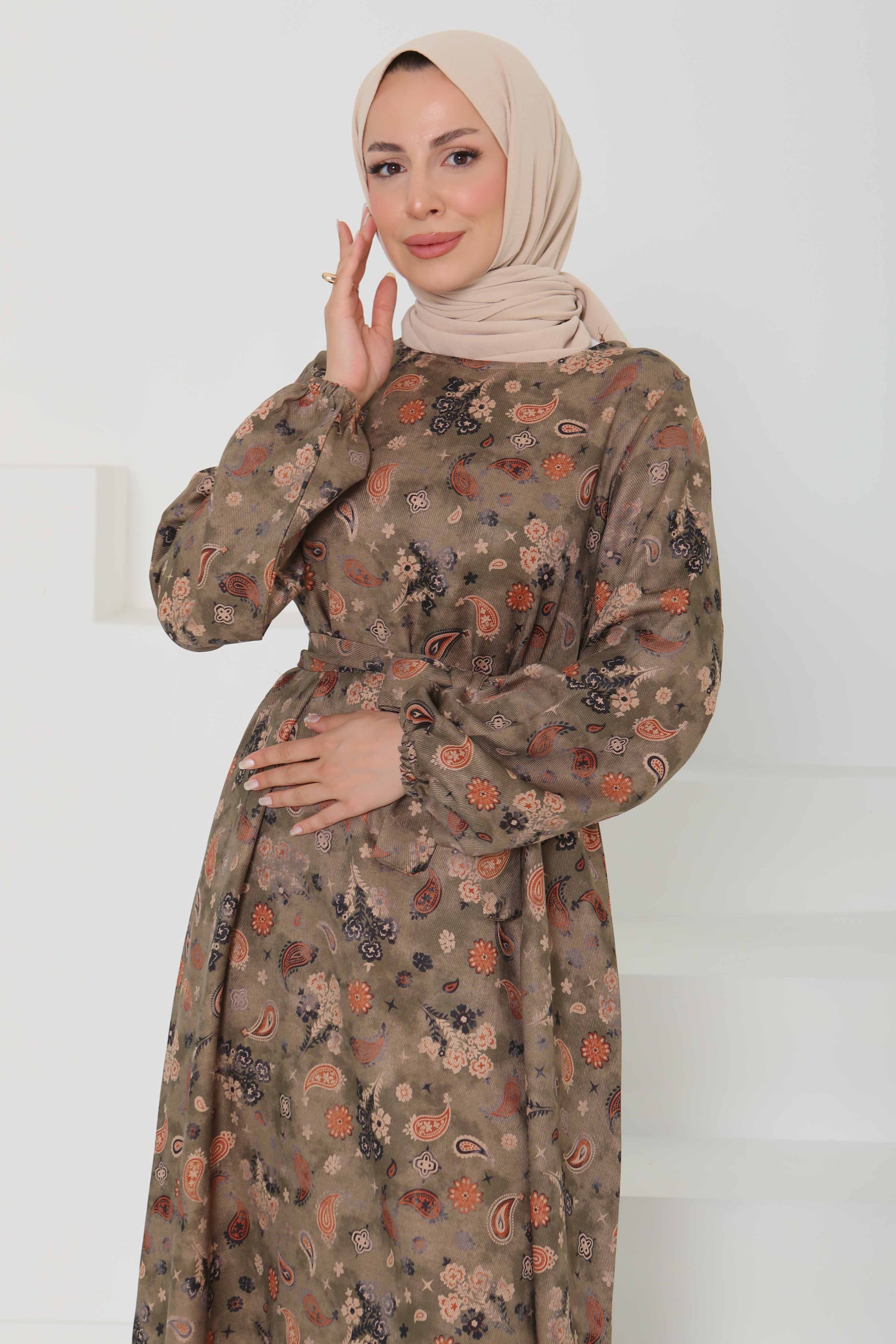 Desenli Kuşaklı Elbise - 27101 - 3