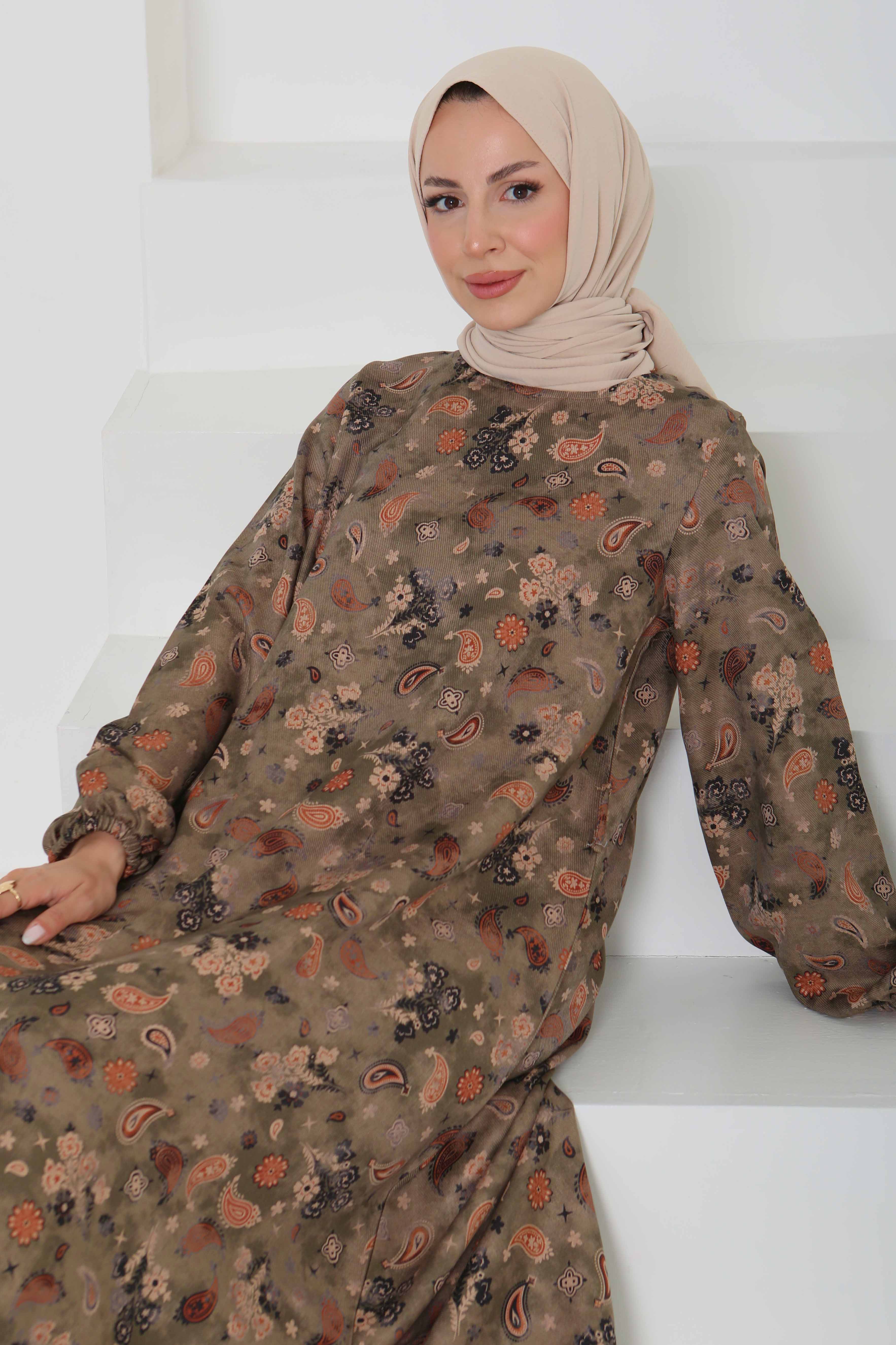 Desenli Kuşaklı Elbise - 27101 - 4