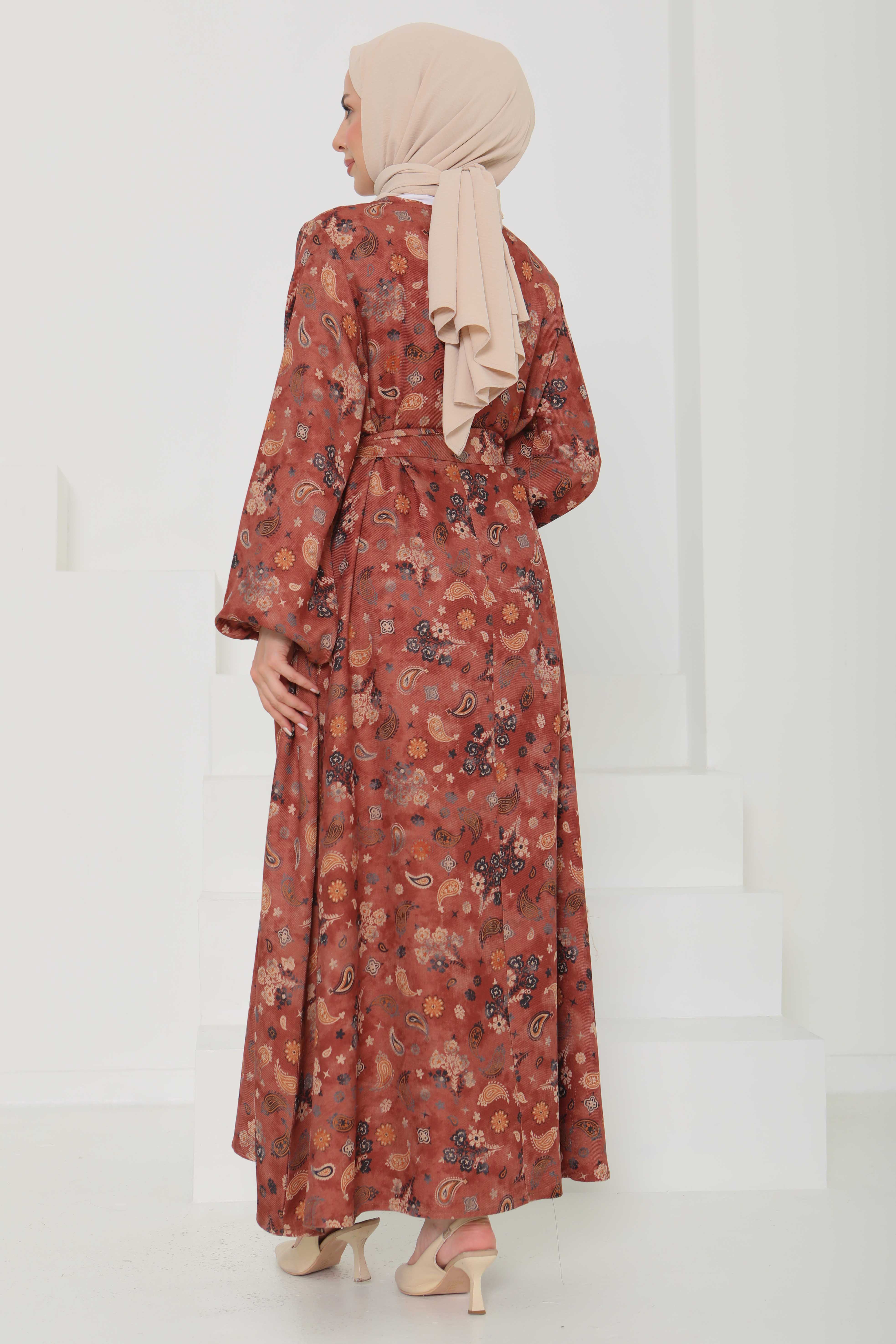 Desenli Kuşaklı Elbise - 27101 - 6