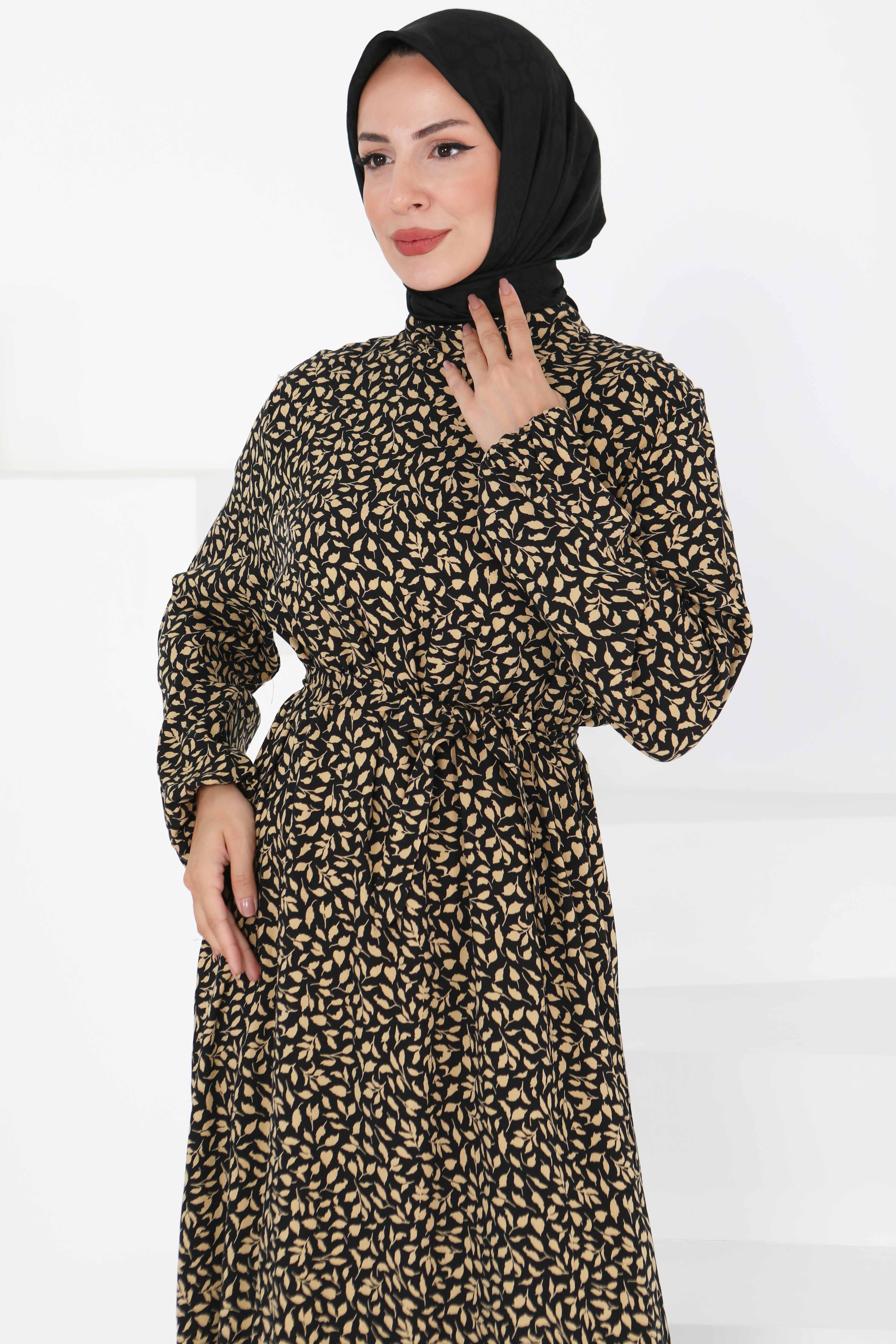 Desenli Kuşaklı Elbise - 27426 - 2
