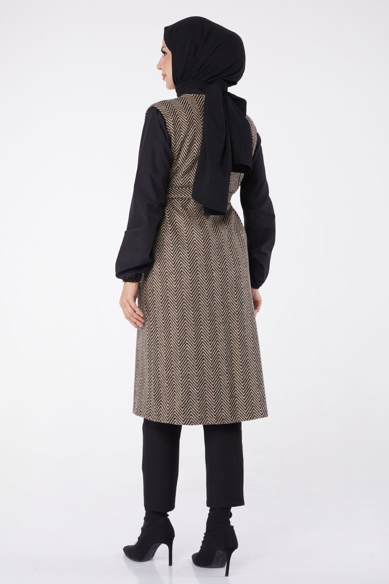 Desenli Kuşaklı Yelek - 27758-VIZON - TOFİSA