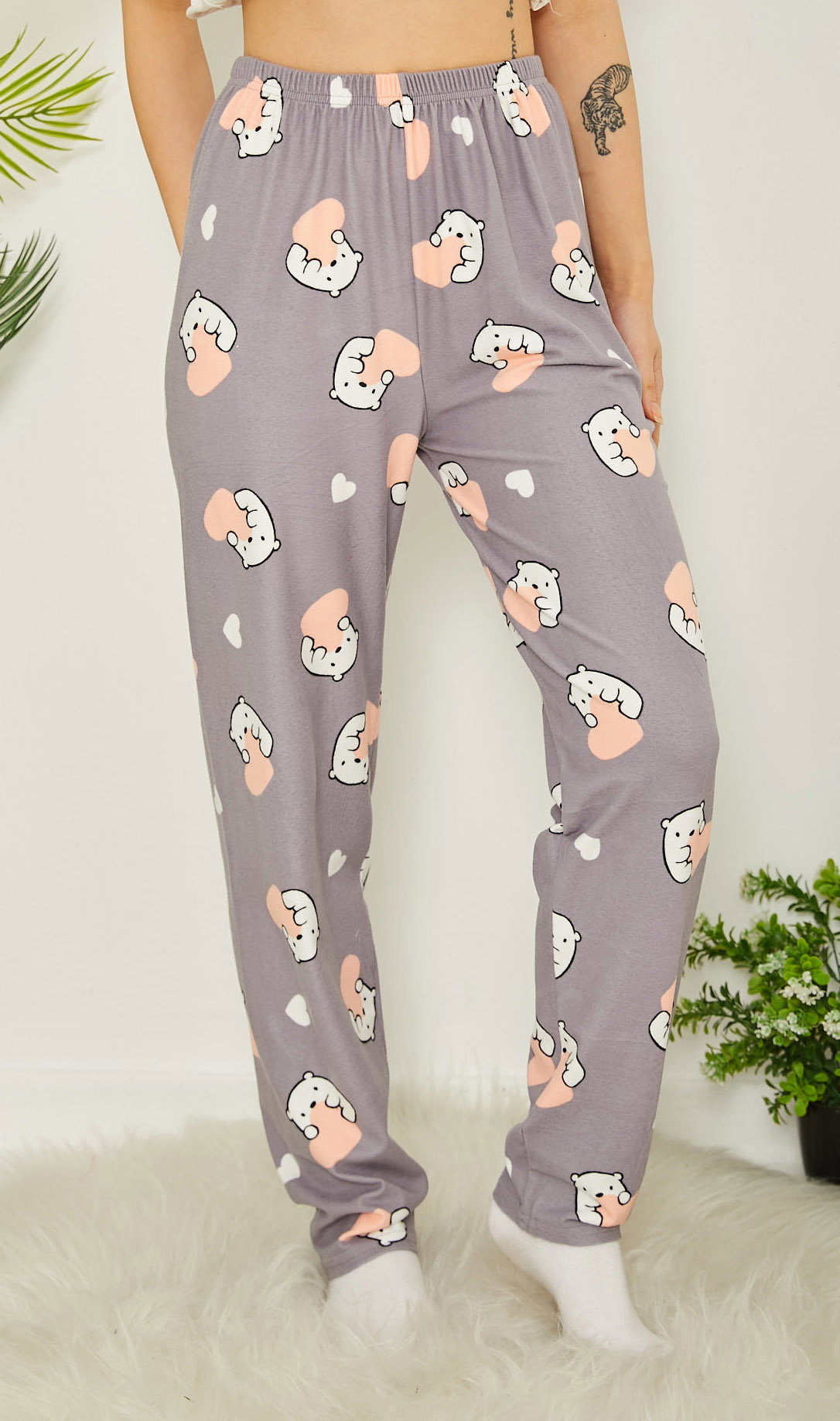 Desenli Pijama Altı Gri - 26664 - 1