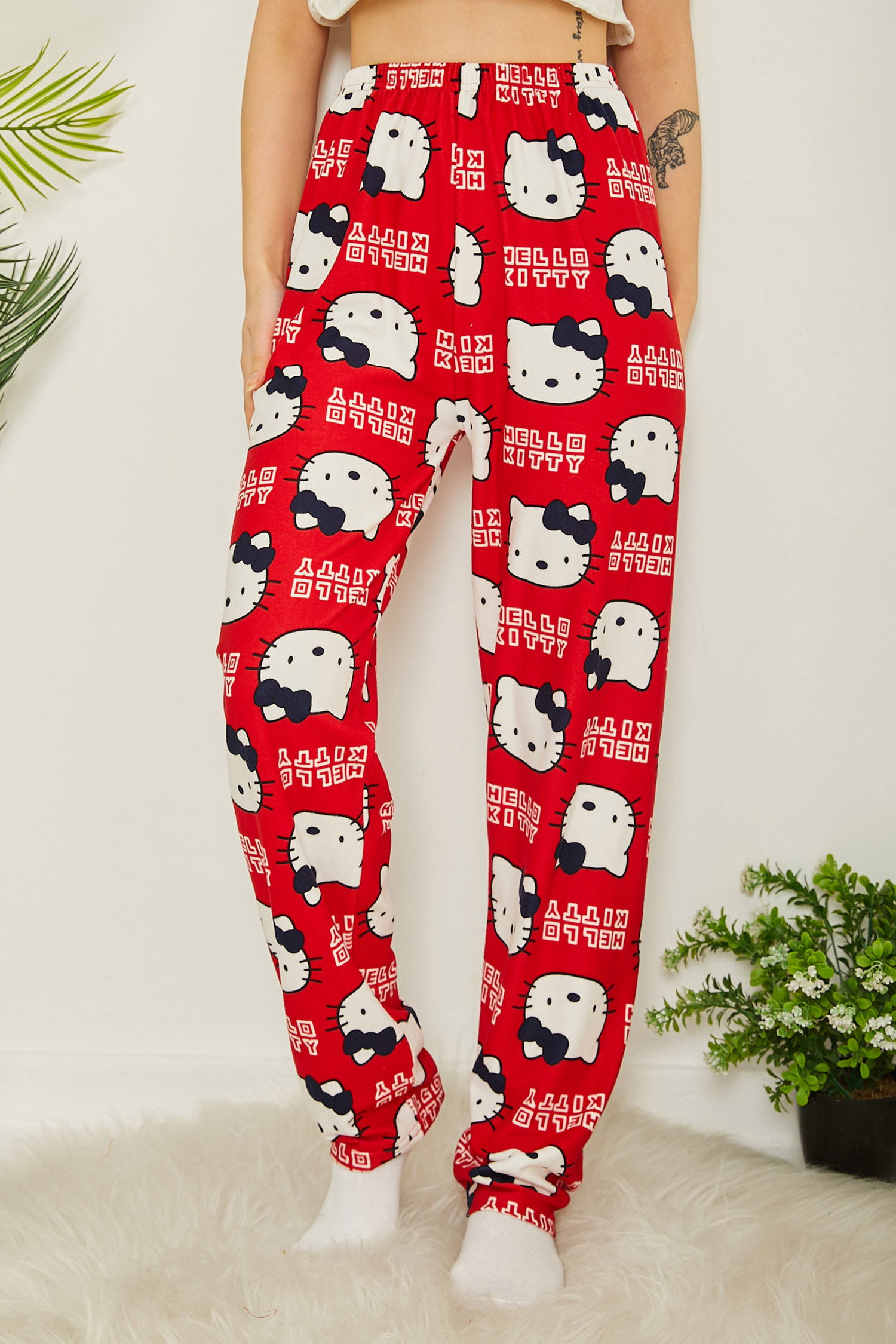 Desenli Pijama Altı Kirmizi - 26665 - 1