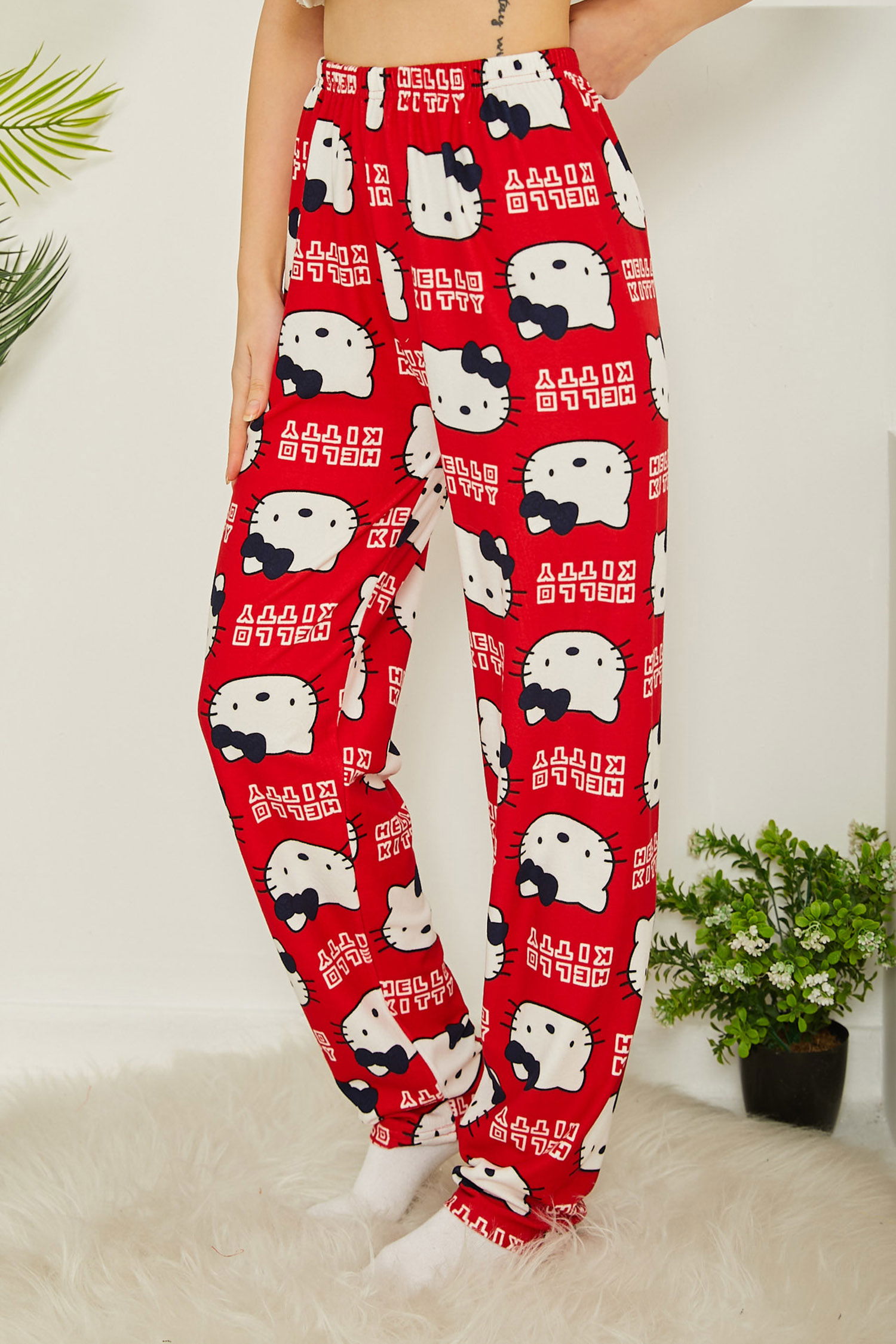 Desenli Pijama Altı Kirmizi - 26665 - 2