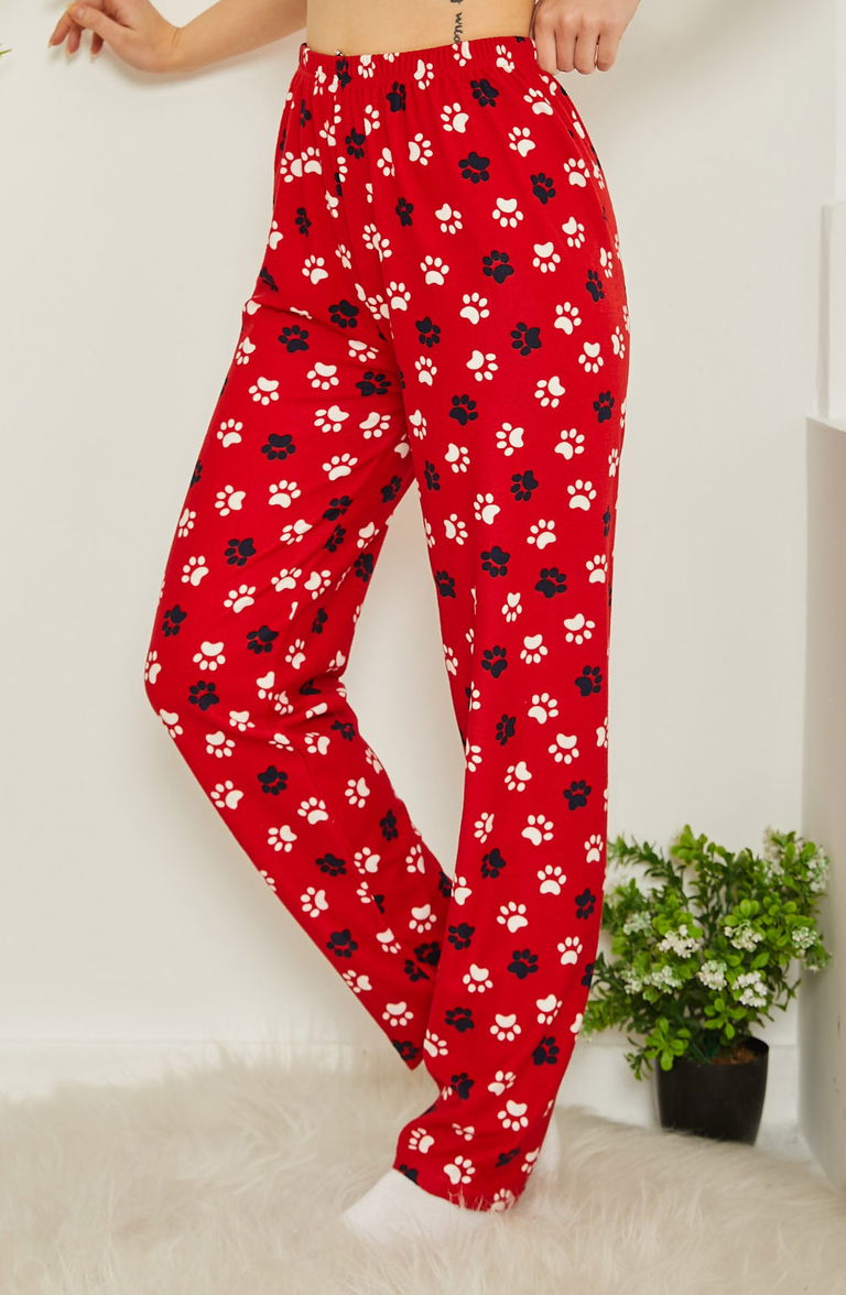 Desenli Pijama Altı Kirmizi - 26730 - TOFİSA