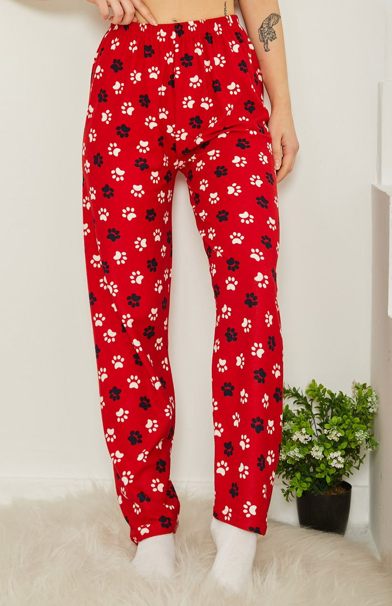 Desenli Pijama Altı Kirmizi - 26730 - TOFİSA