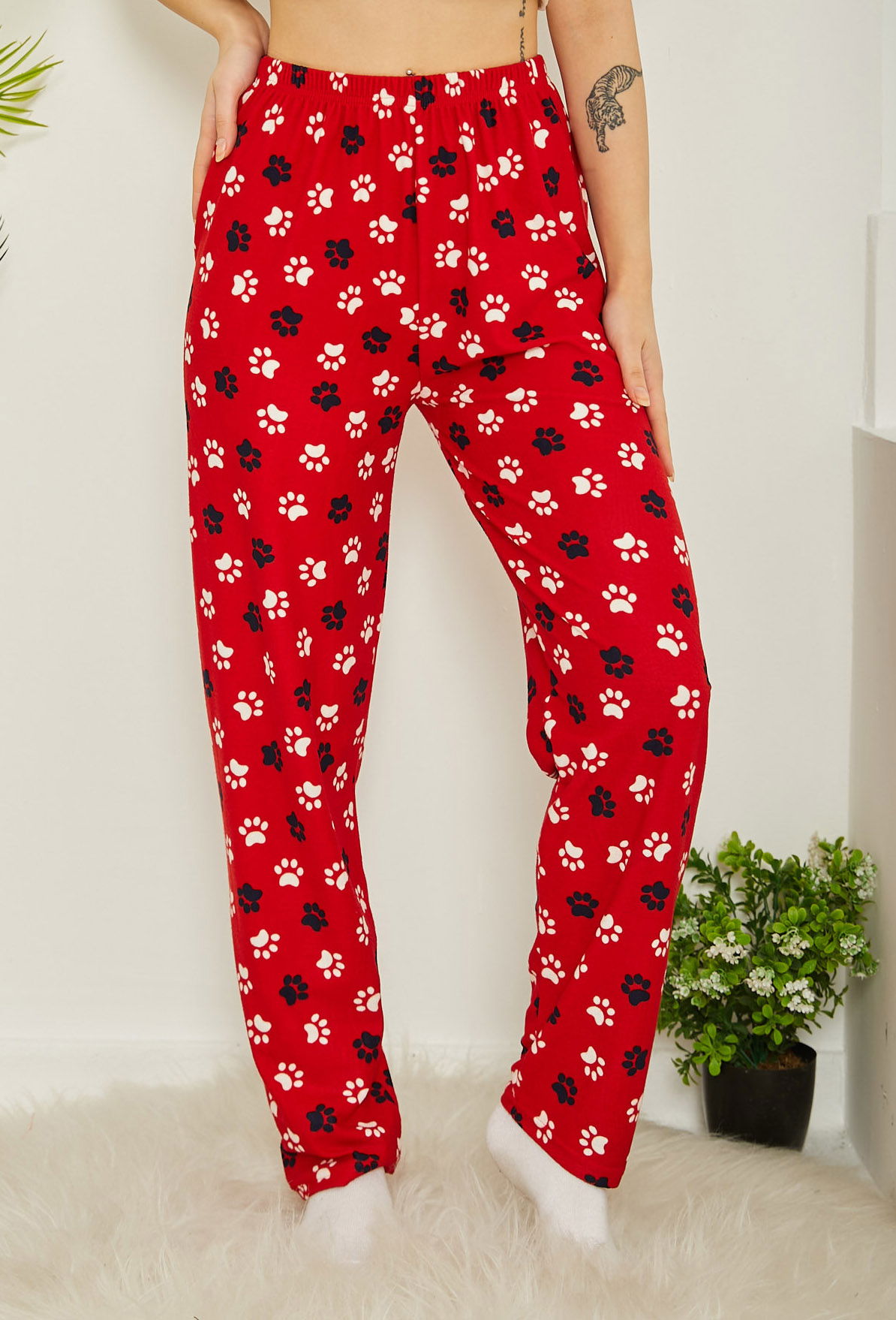 Desenli Pijama Altı Kirmizi - 26730 - 3